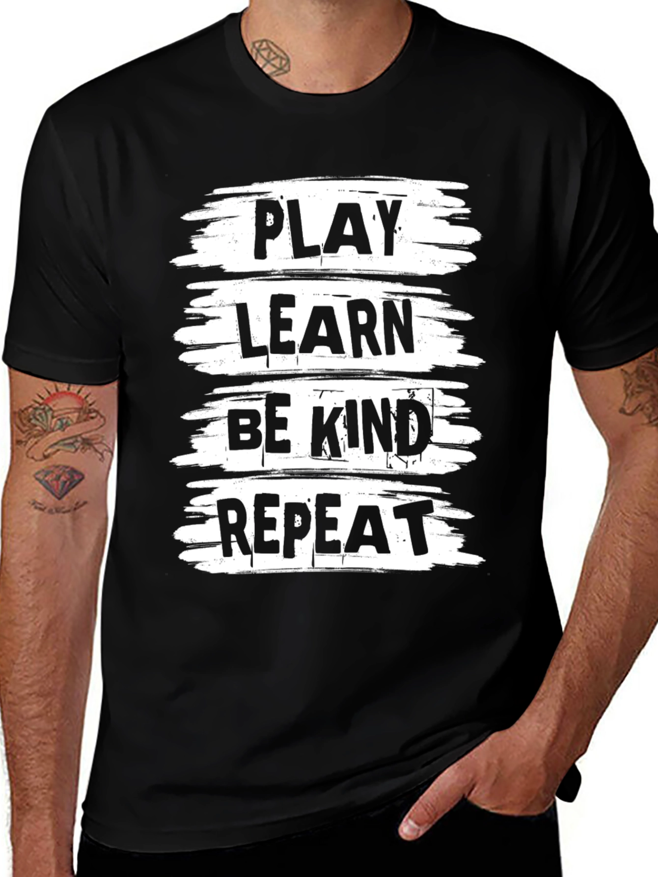 Variant 26 of Play, Learn, Be Kind, Repeat Black T-Shirt