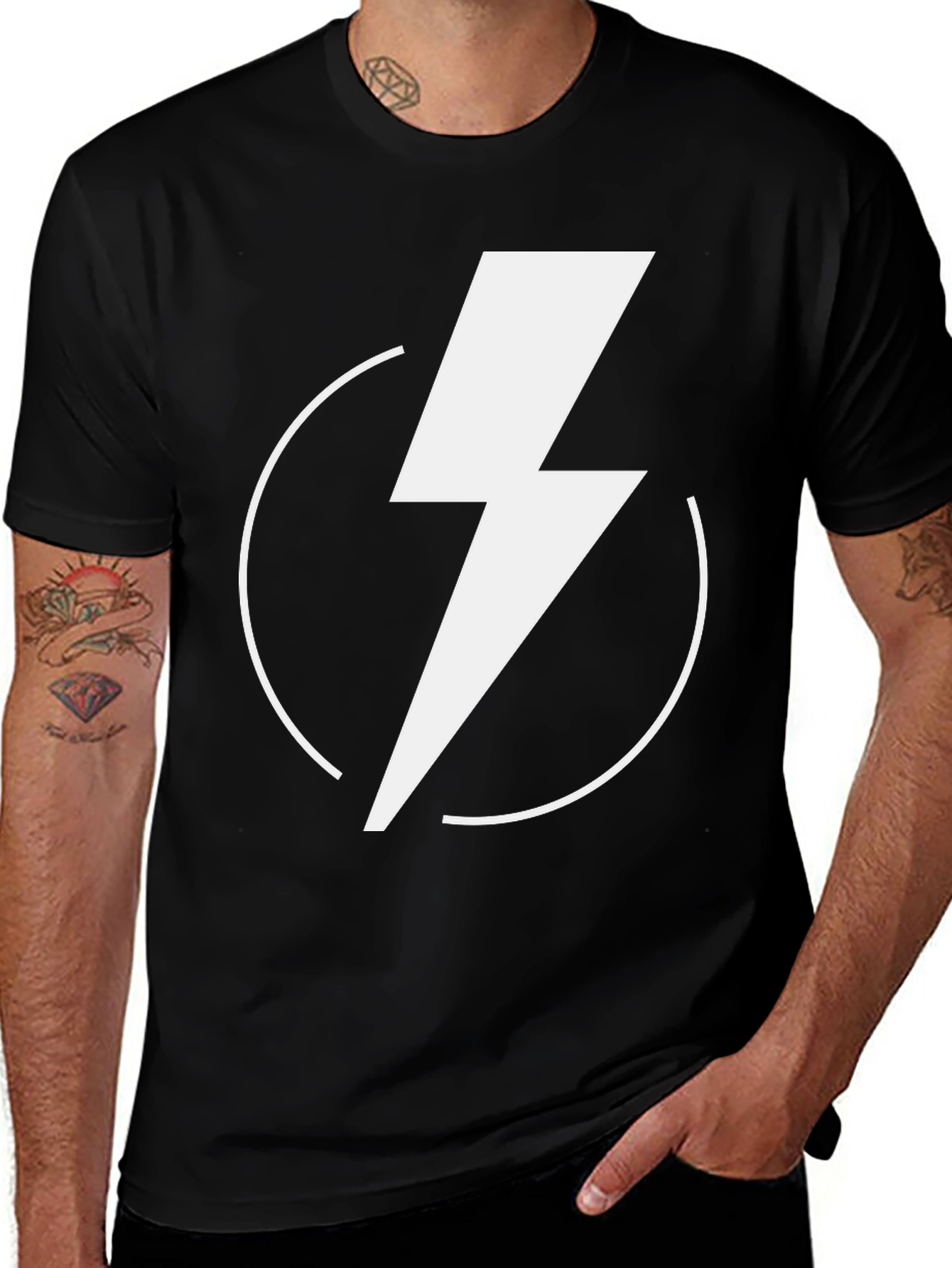 Variant 20 of Black T-Shirt with White Lightning Bolt Design