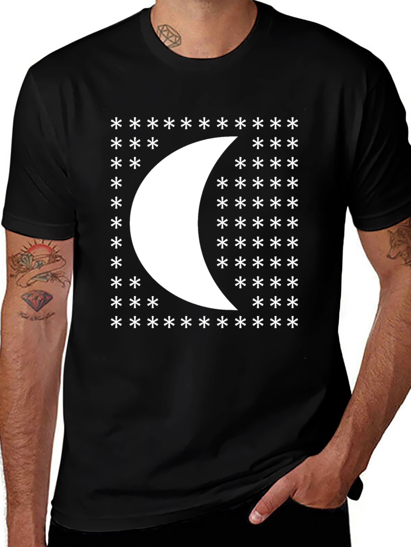 Crescent Moon Star Graphic Black T-Shirt