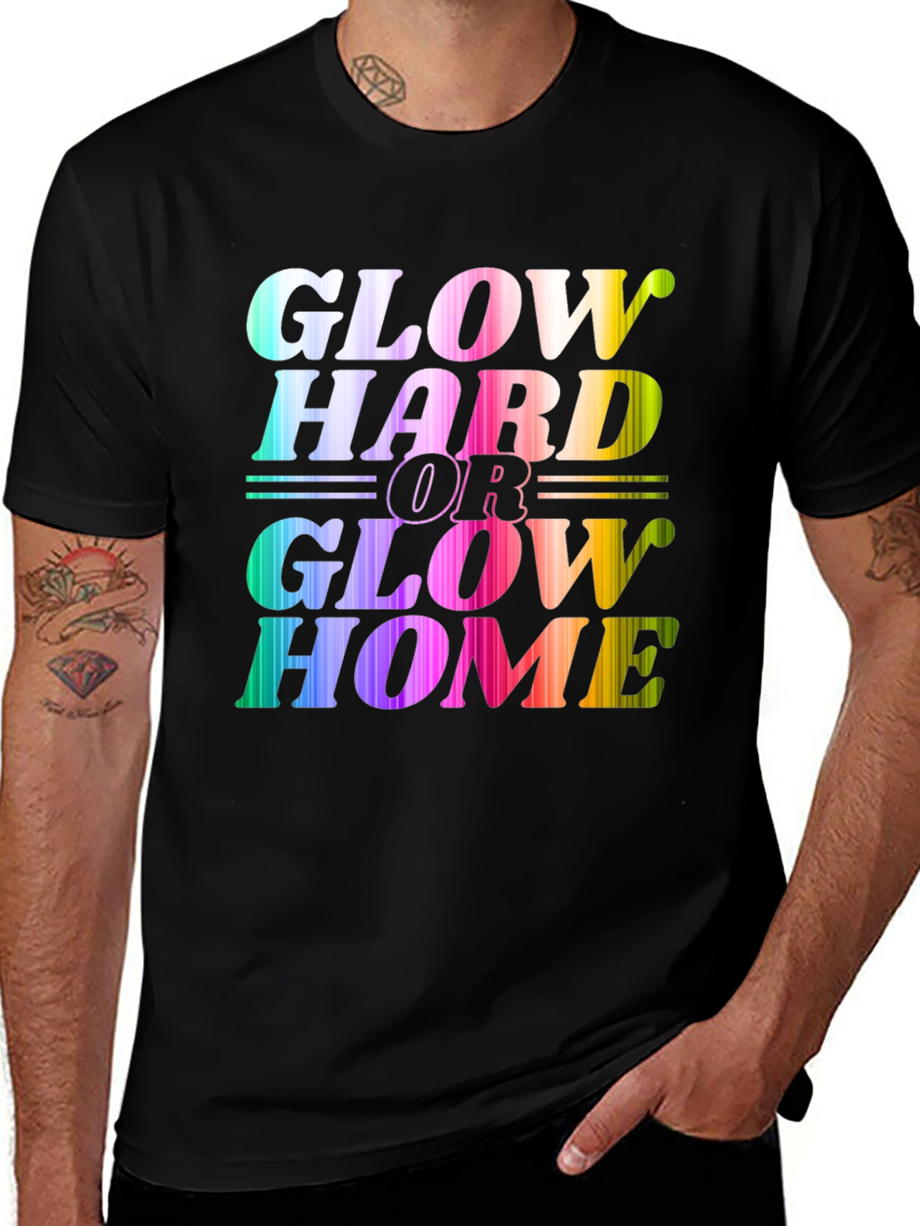 Variant 15 of Glow Hard or Glow Home Graphic Tee - Black
