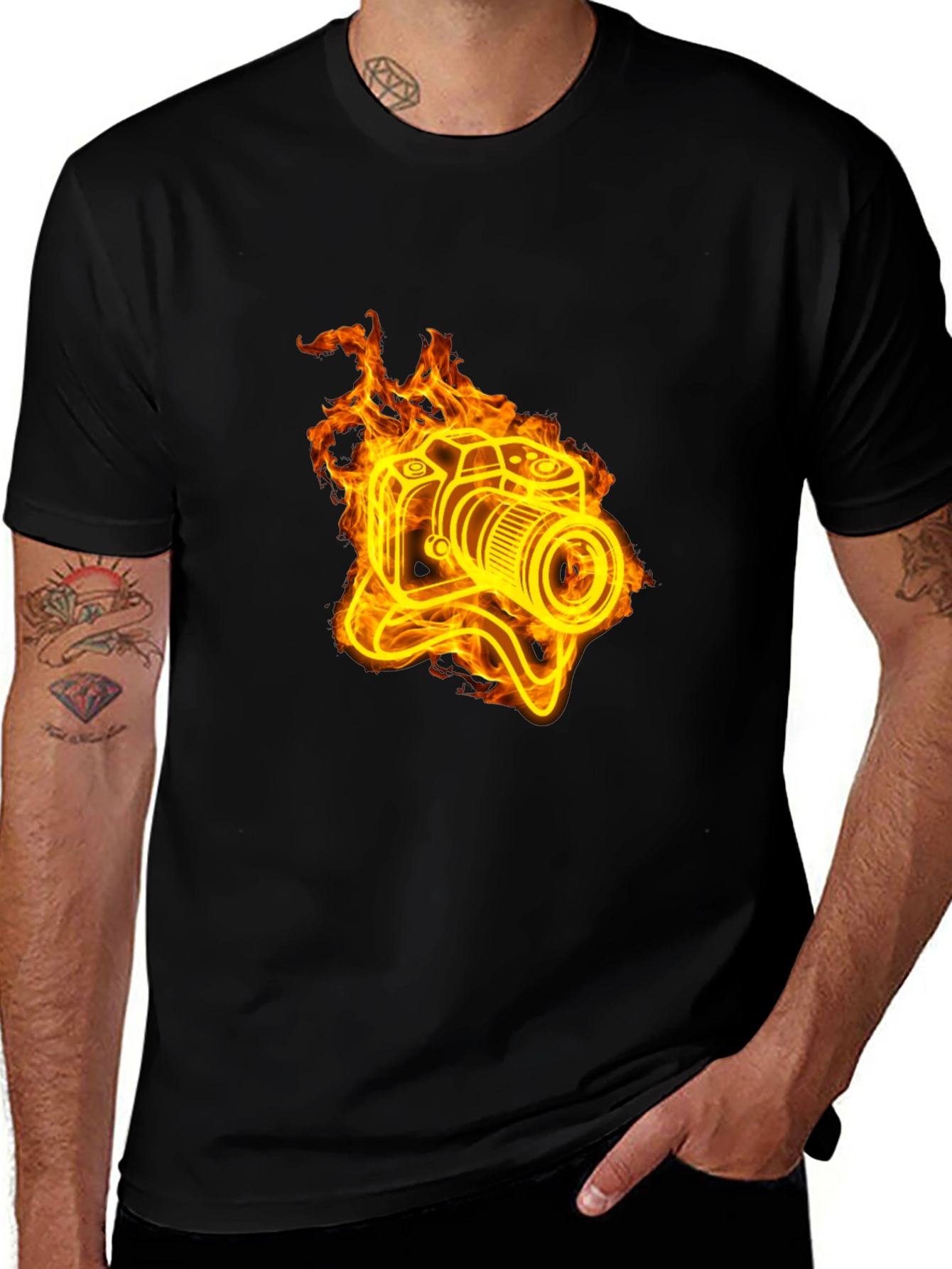 Variant 26 of Fiery Camera Graphic Tee - Black Cotton T-Shirt