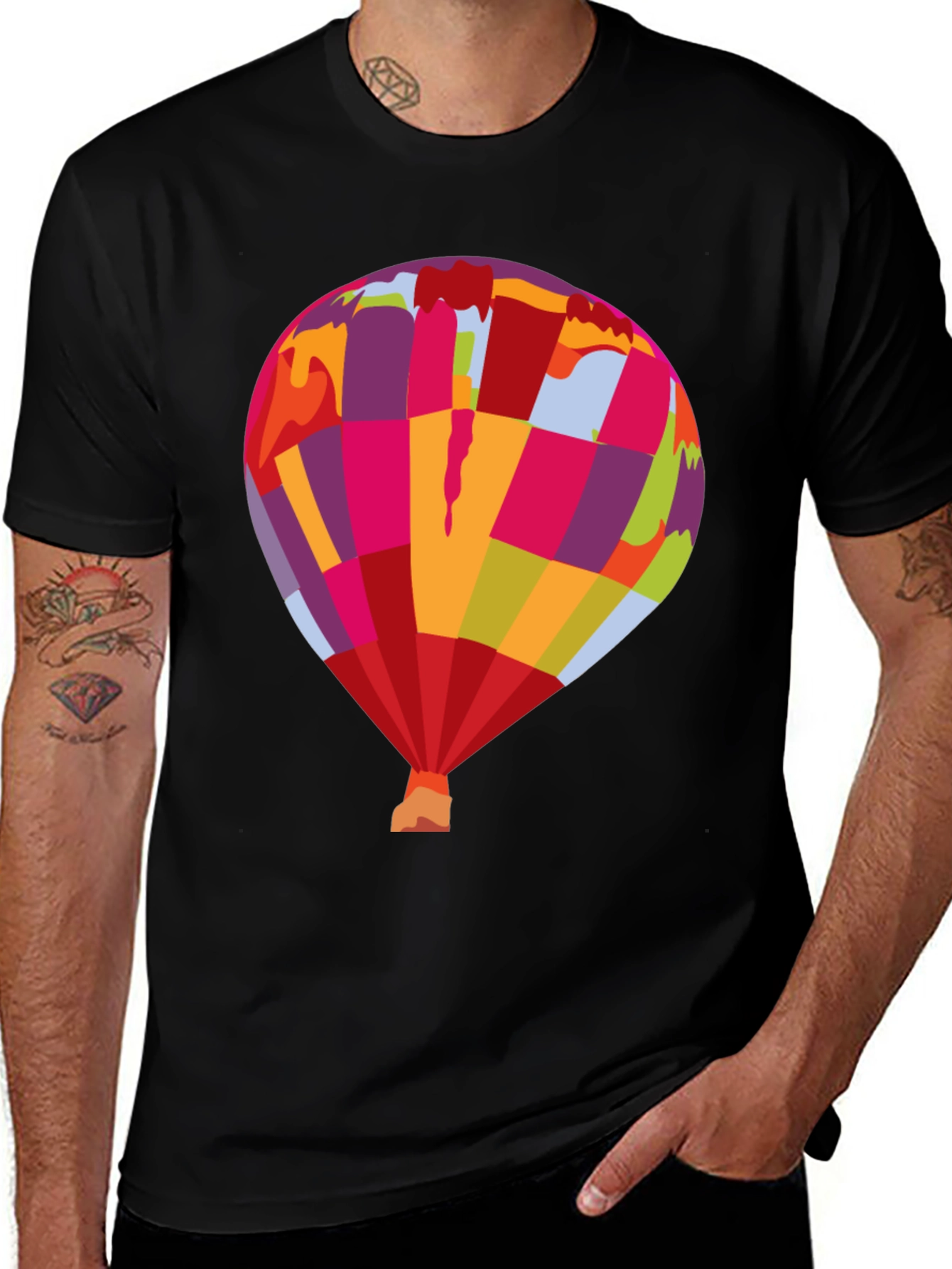 Variant 2 of Abstract Hot Air Balloon Graphic Tee - Black Cotton Shirt