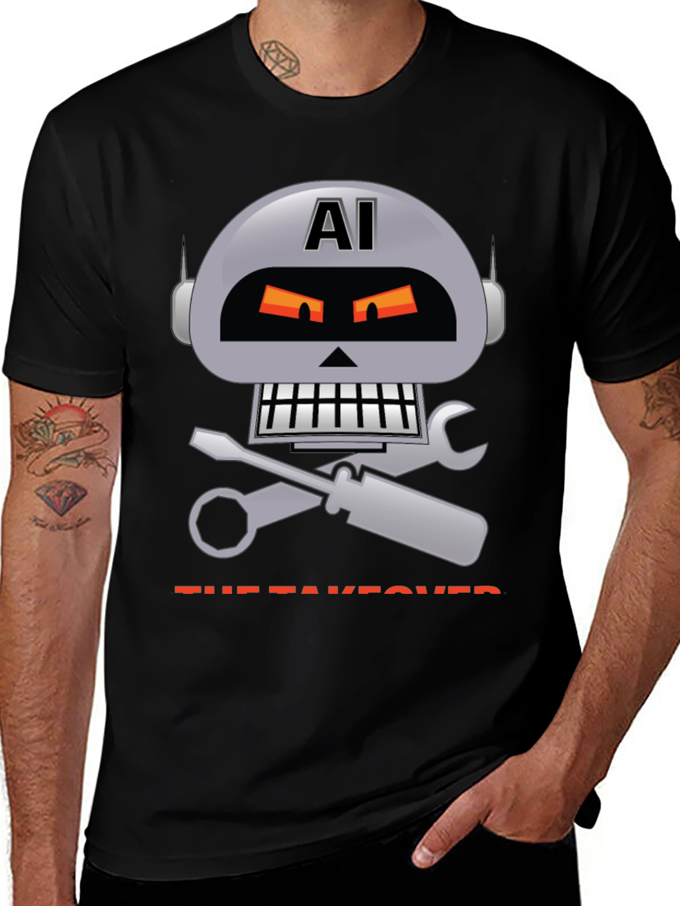 Variant 12 of AI Robot Takeover Graphic T-Shirt - Mens Black Tee