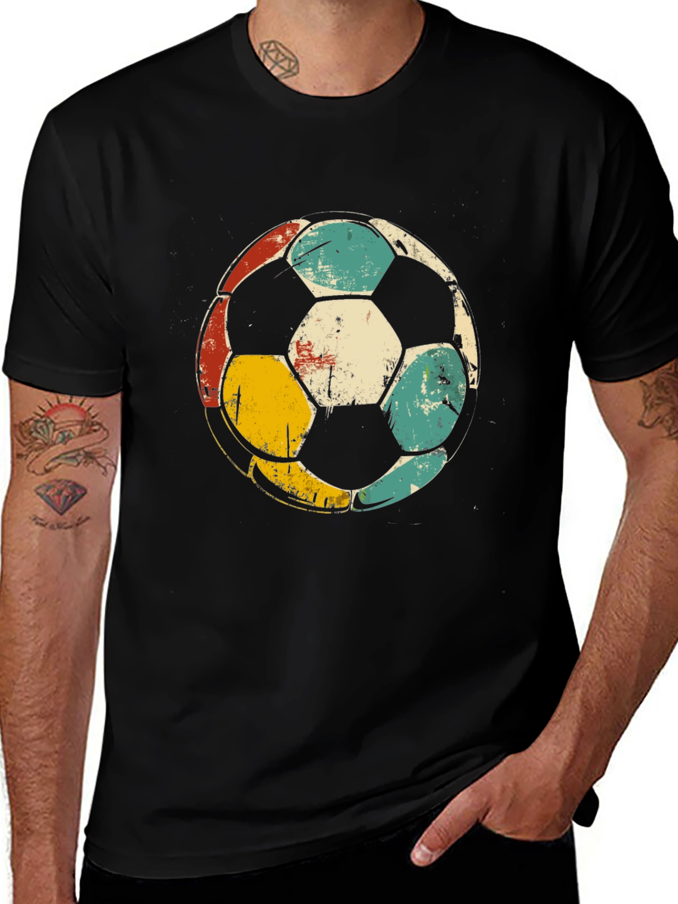 Variant 22 of Retro Style Soccer Ball Graphic Tee - Black