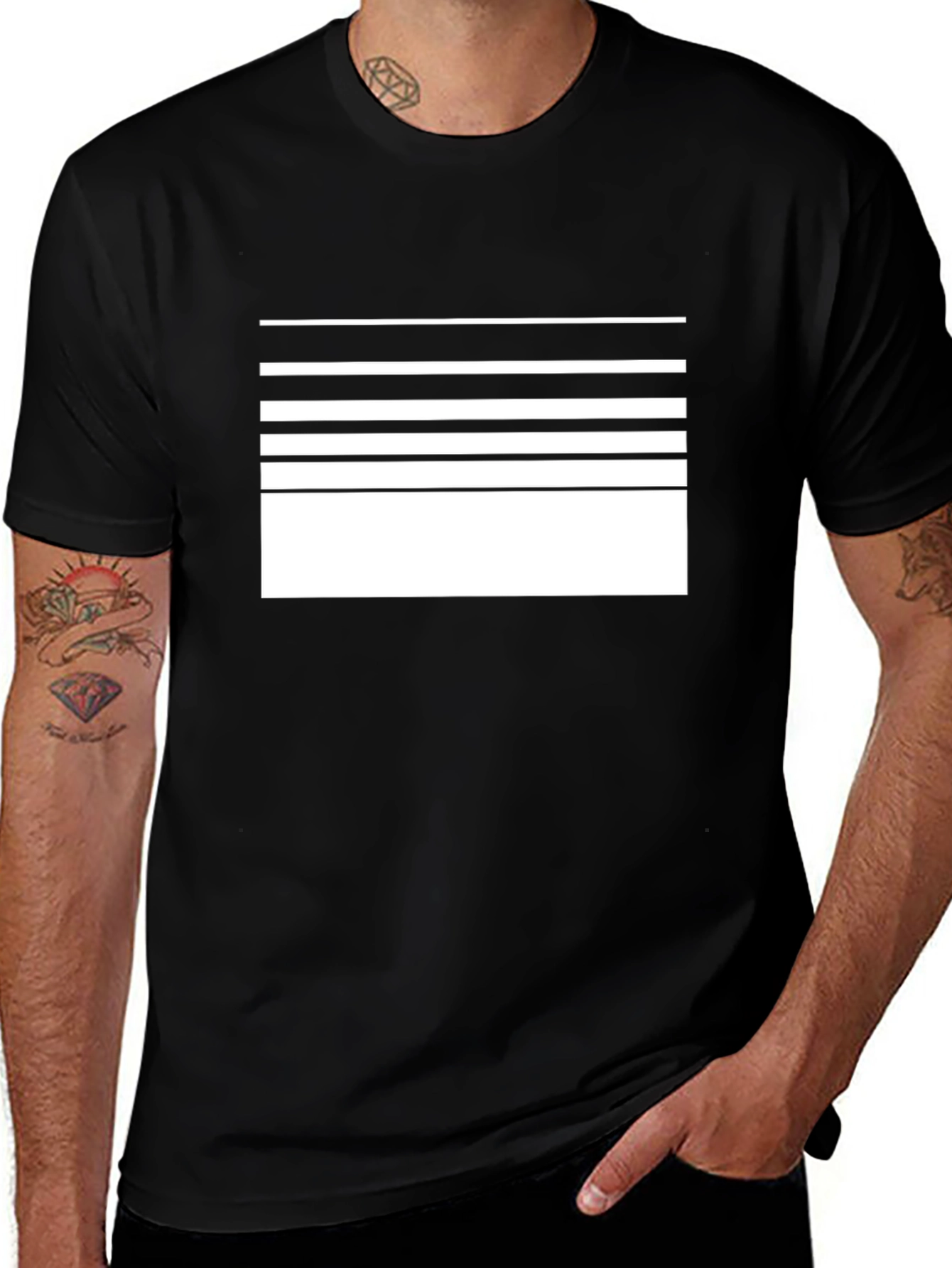 Black Modern Stripe Graphic Tee - Black main image