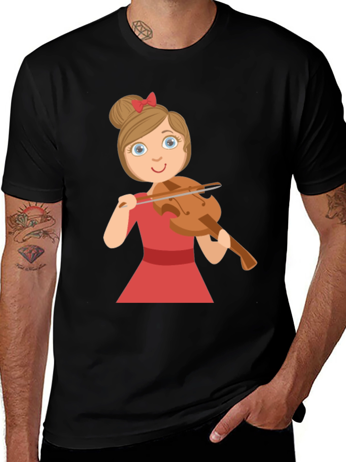 Variant 22 of Girl Violinist Graphic Tee - Black Casual T-Shirt