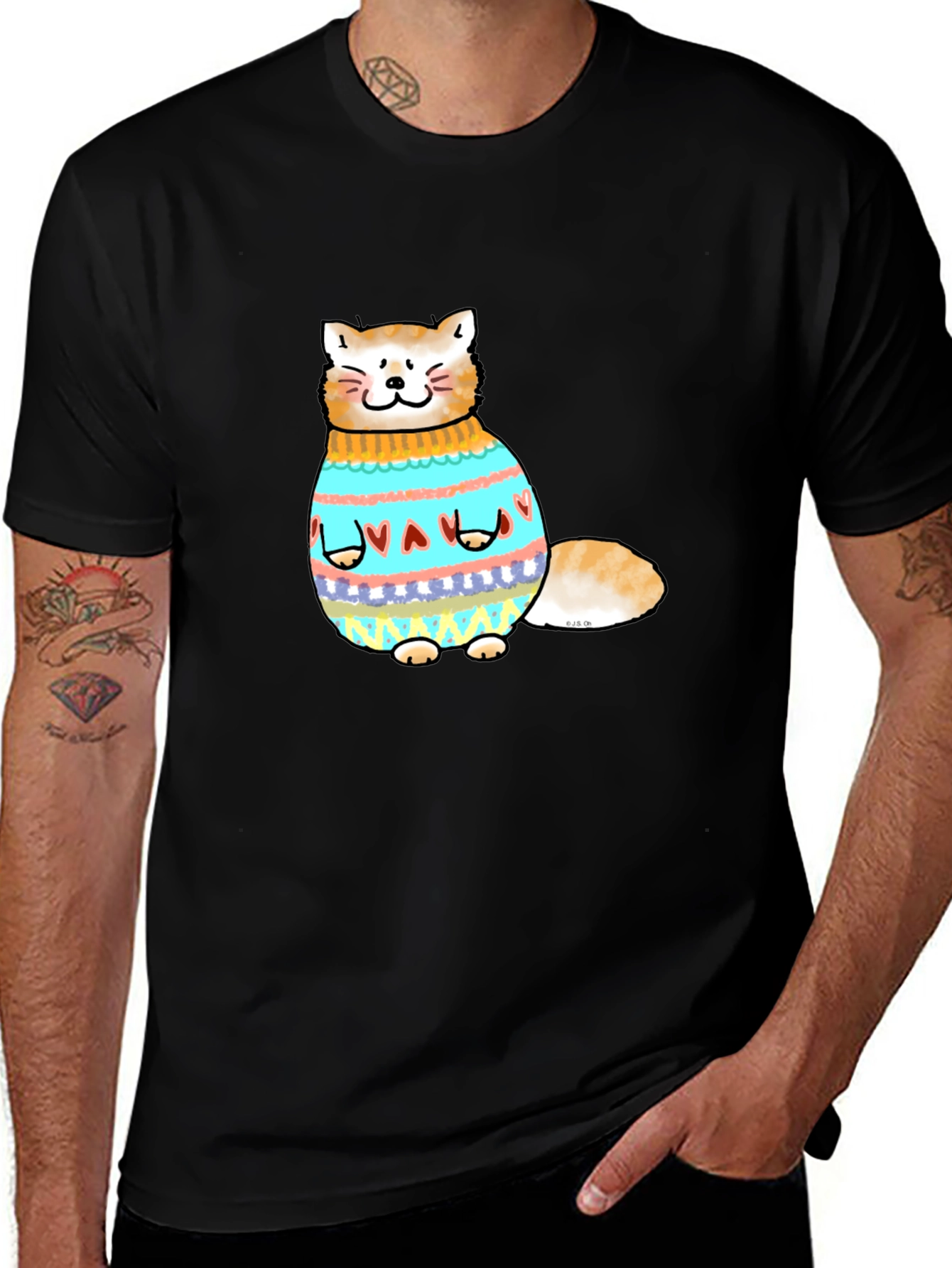 Variant 28 of Cat in Sweater Black T-Shirt