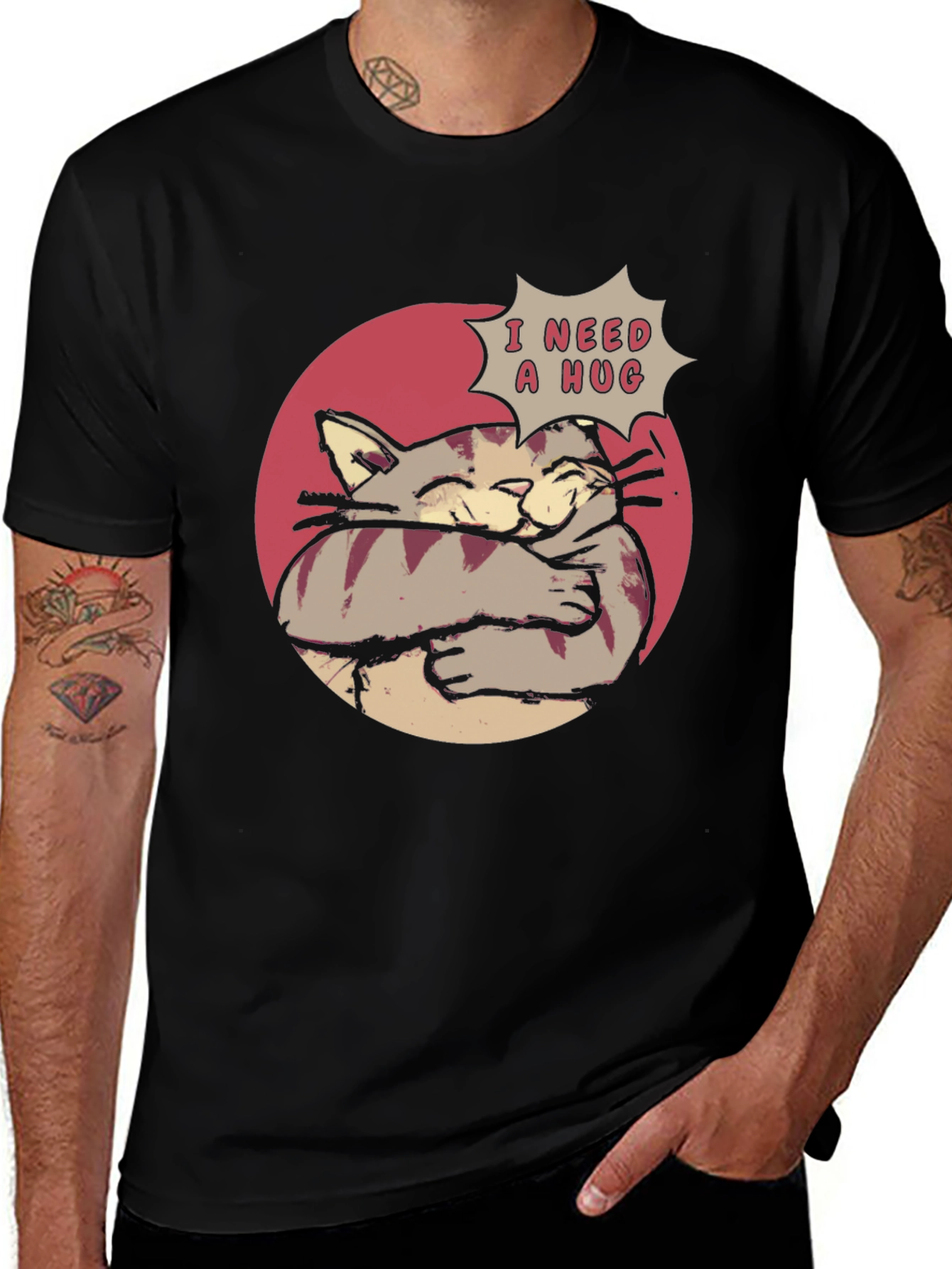 Variant 23 of I Need a Hug Cat T-Shirt - Soft Cotton Blend