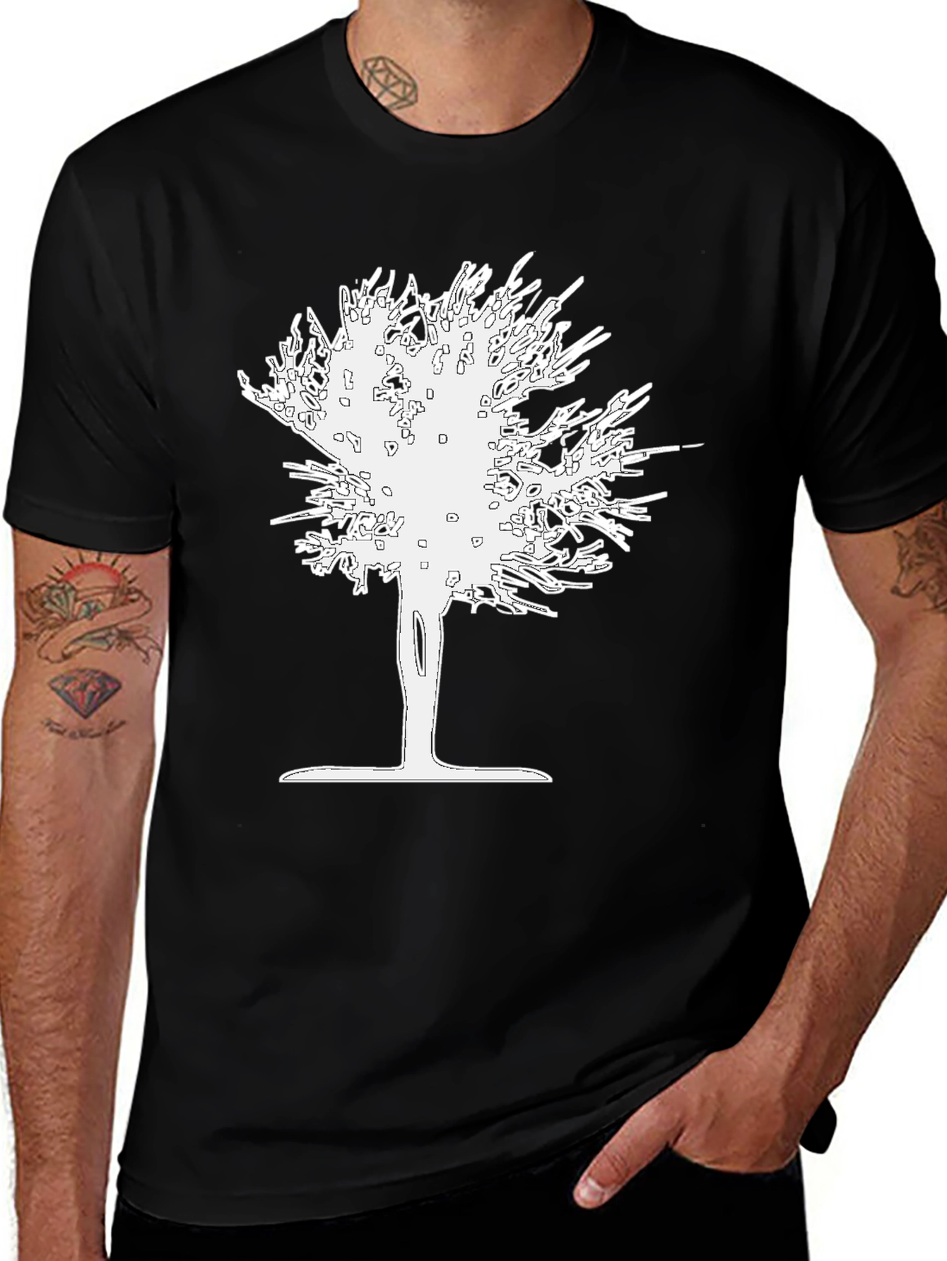 Variant 16 of Abstract Tree Graphic Tee - Black Cotton Casual Shirt