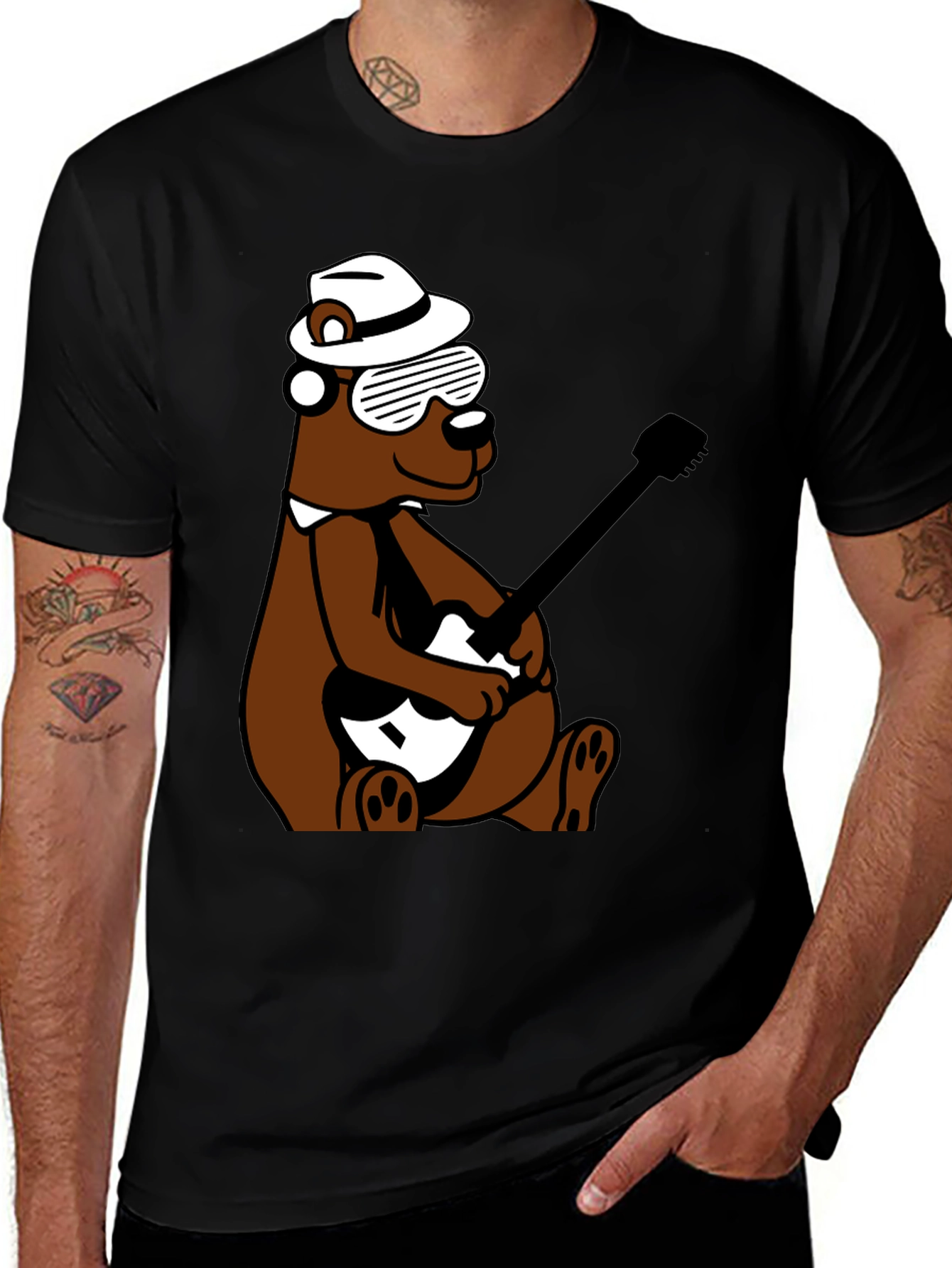 Variant 29 of Bear with Guitar Graphic Tee - Black