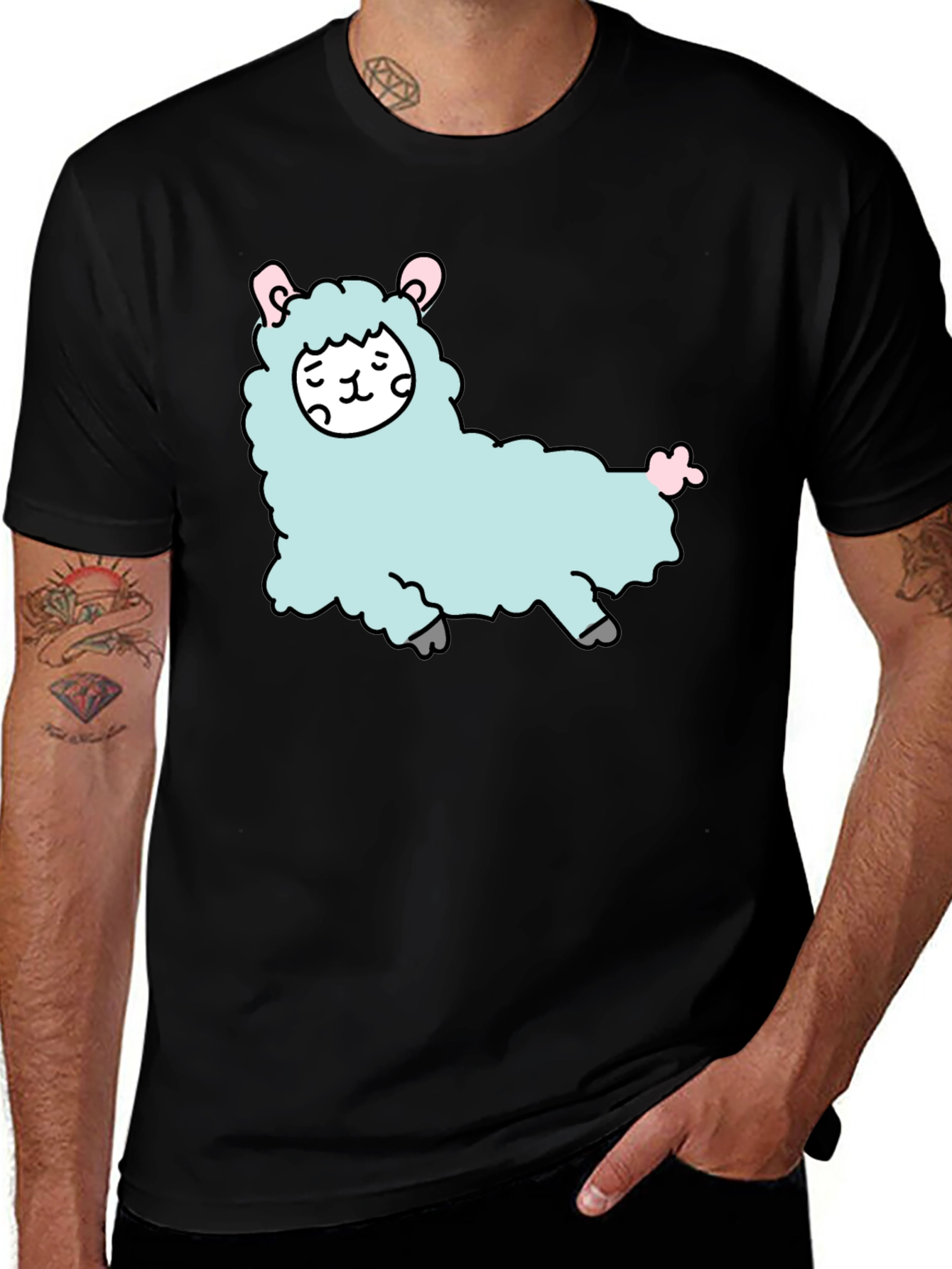 Variant 10 of Cute Llama Graphic Tee - Black