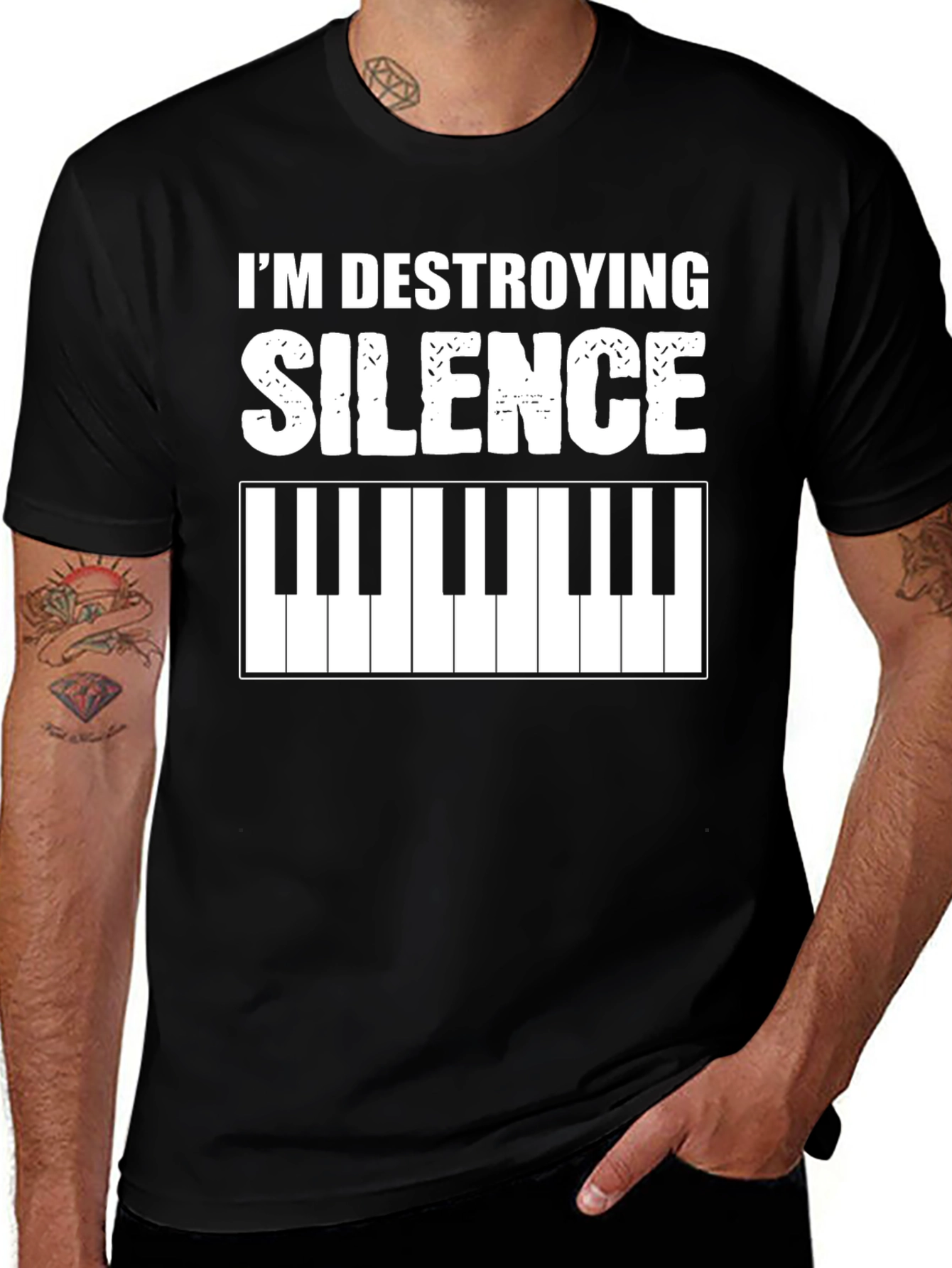 Variant 2 of I'm Destroying Silence T-Shirt - Piano Keyboard Design