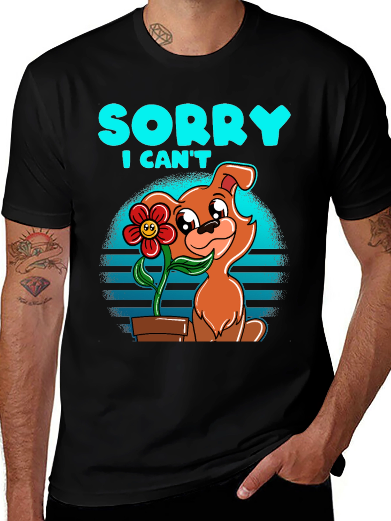 Variant 22 of Dog & Flower Graphic T-Shirt - Sorry I Can't