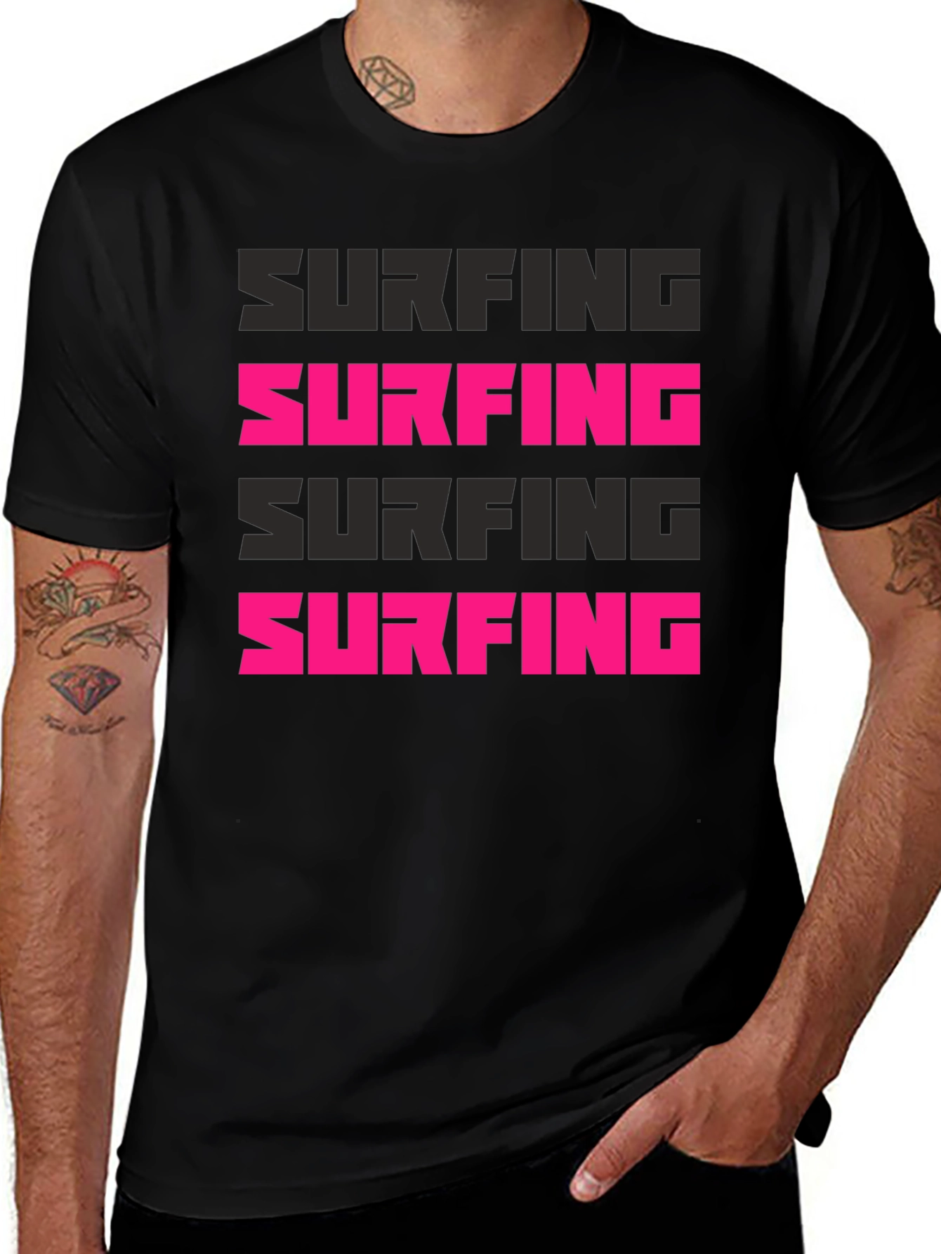 Variant 25 of Surfing Graphic Print Black T-Shirt