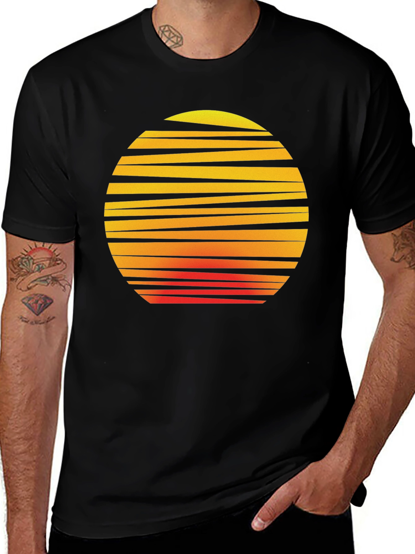 Variant 12 of Retro Sunset Graphic Tee - Black Cotton T-Shirt