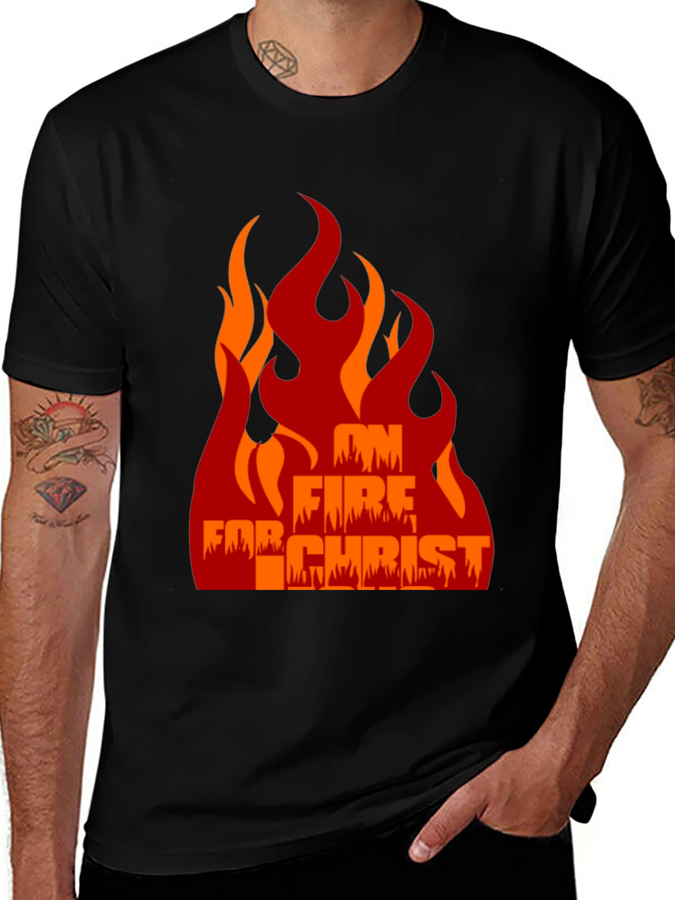 Black On Fire For Christ Graphic Tee main image