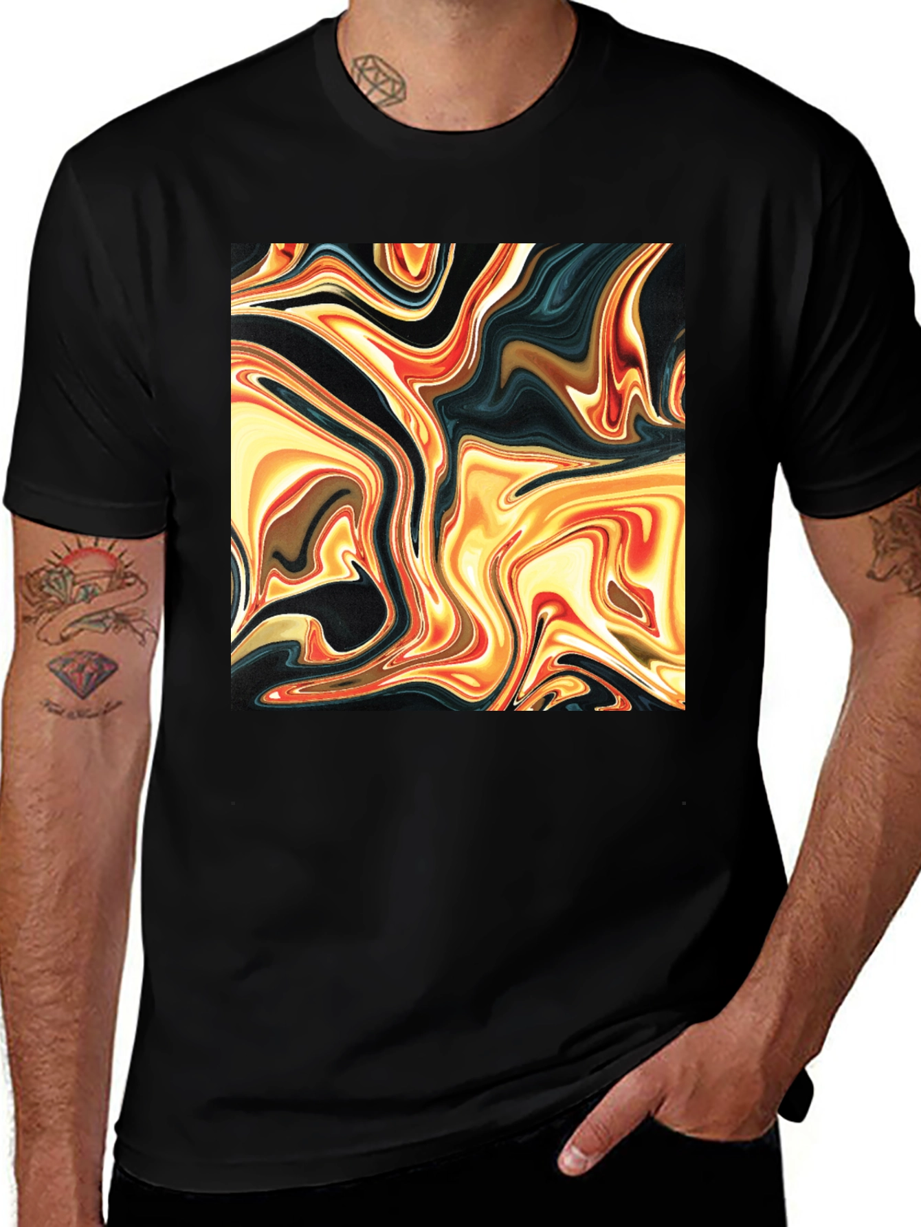 Variant 20 of Abstract Swirl Print Black T-Shirt