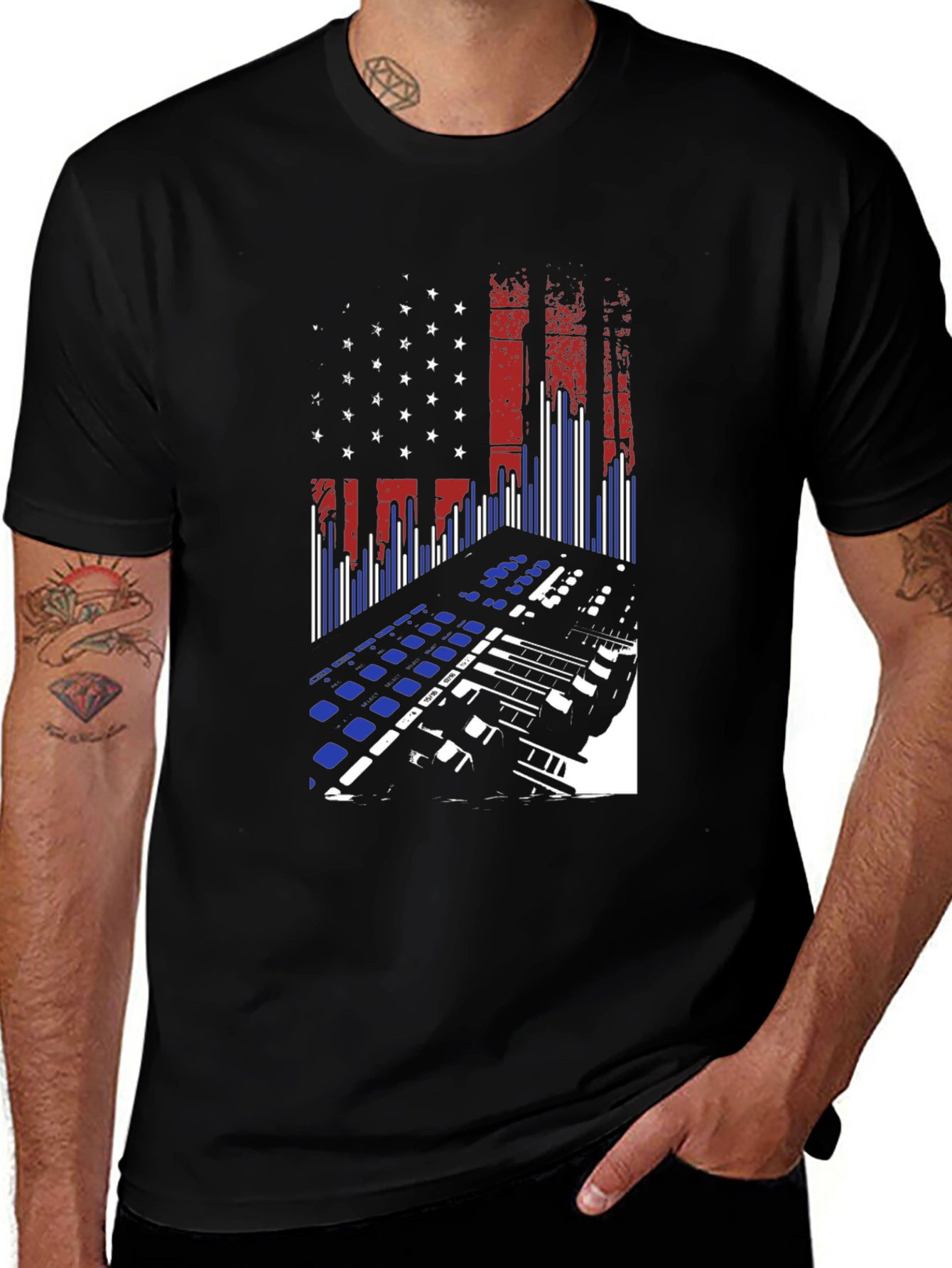 Variant 15 of American Flag DJ Keyboard Black T-Shirt