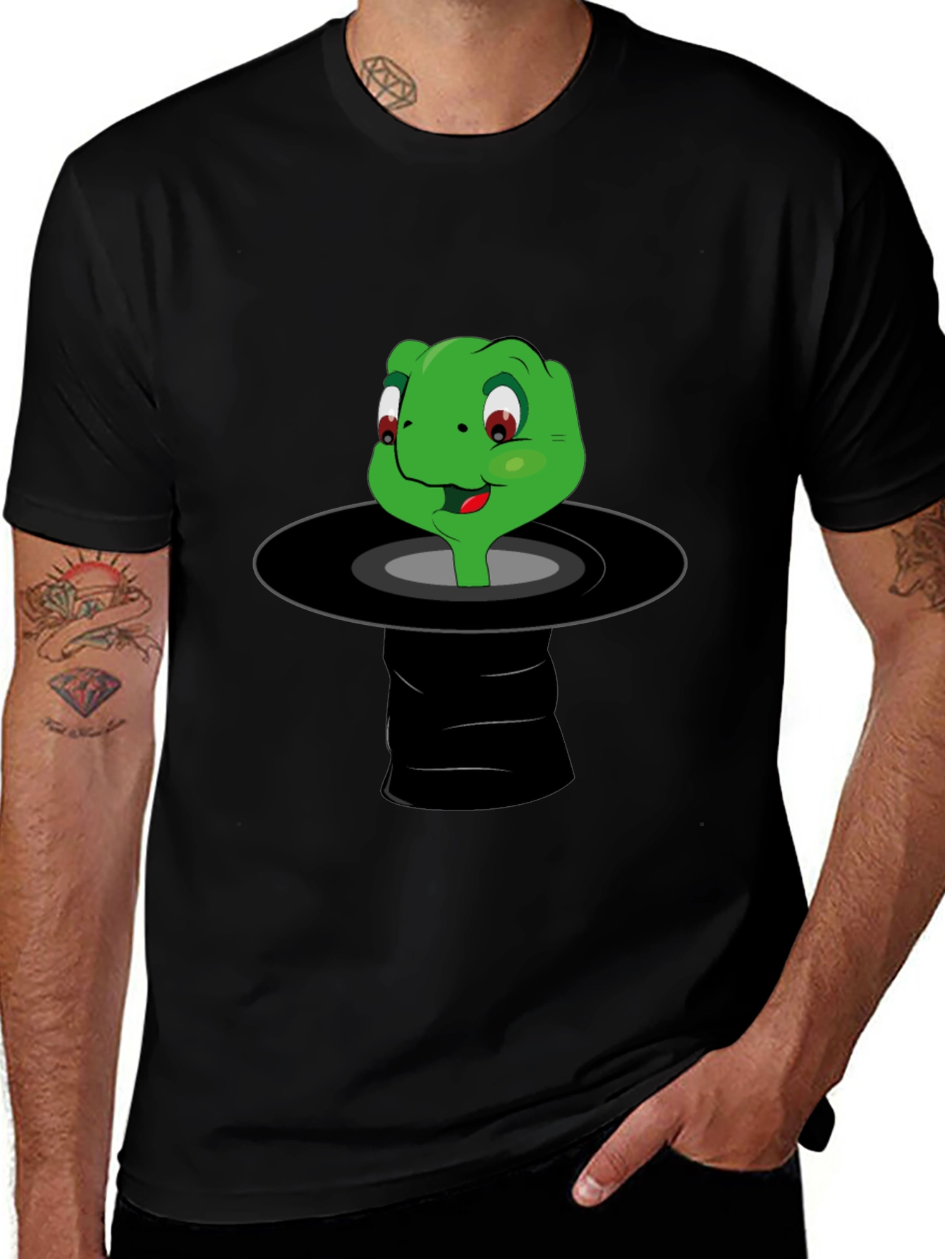 Variant 2 of Funny Turtle in Hat Graphic Tee - Black