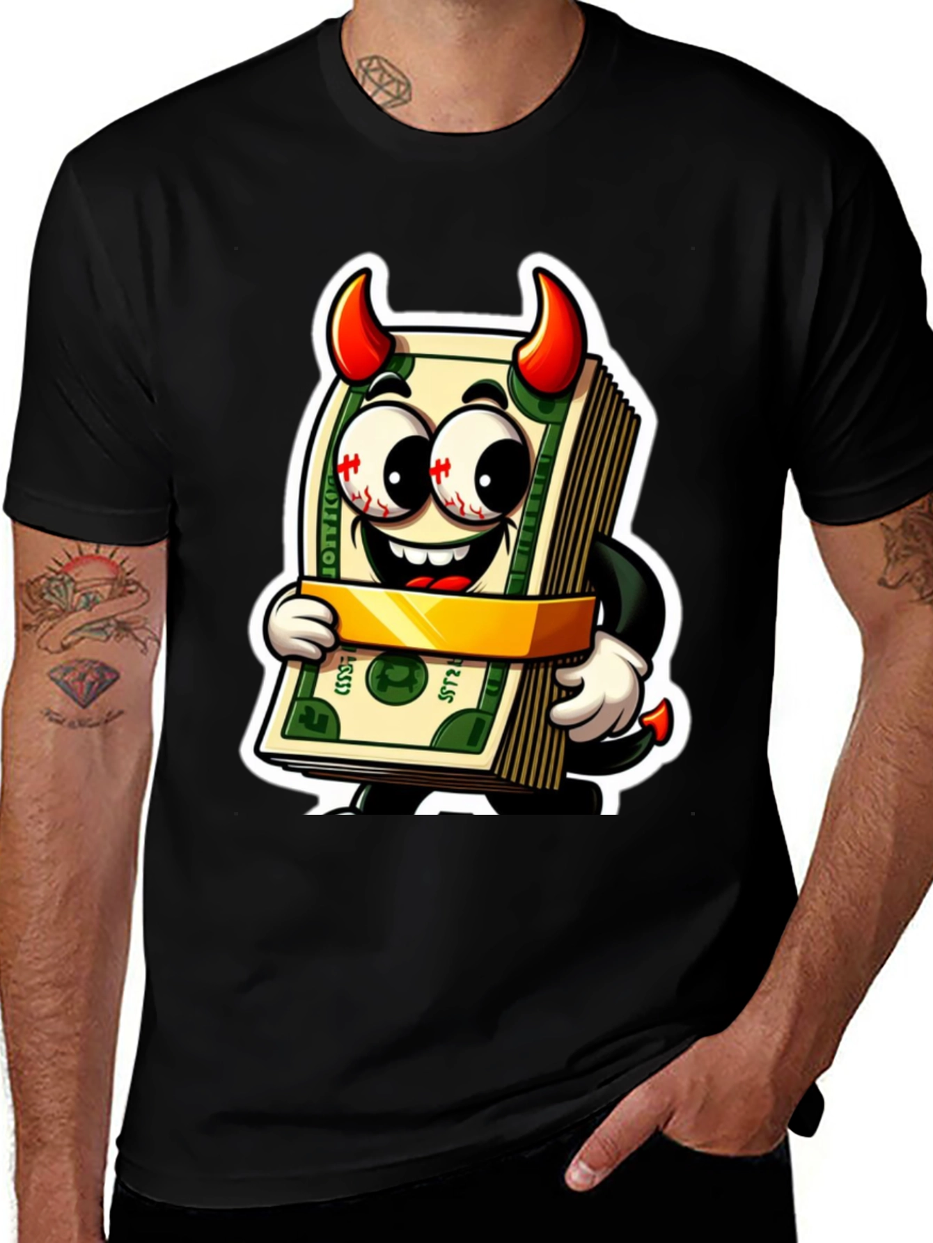 Variant 30 of Money Devil Graphic Tee - Cartoon Cash Shirt