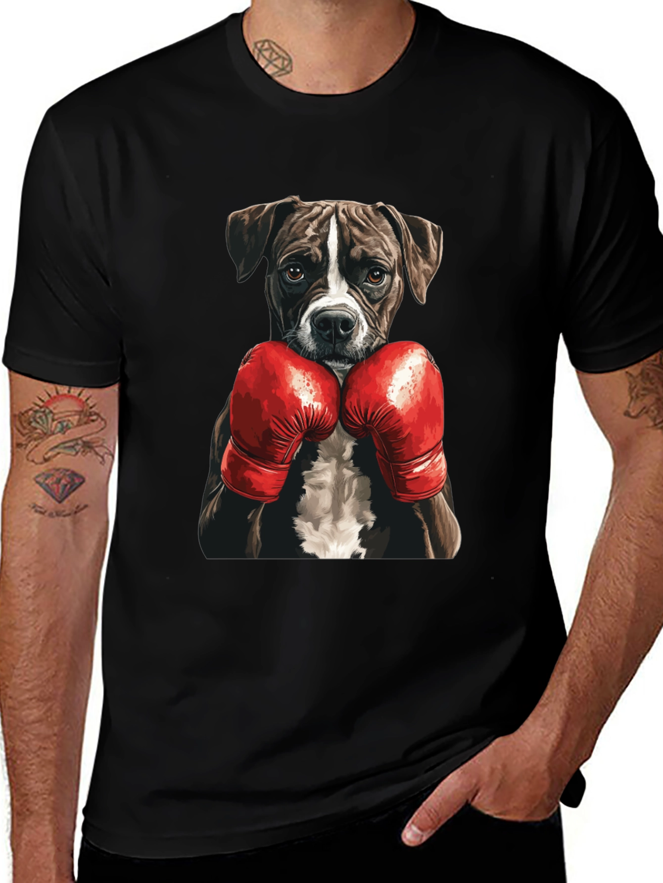Variant 4 of Dog Boxer Graphic T-Shirt - Black Cotton Tee
