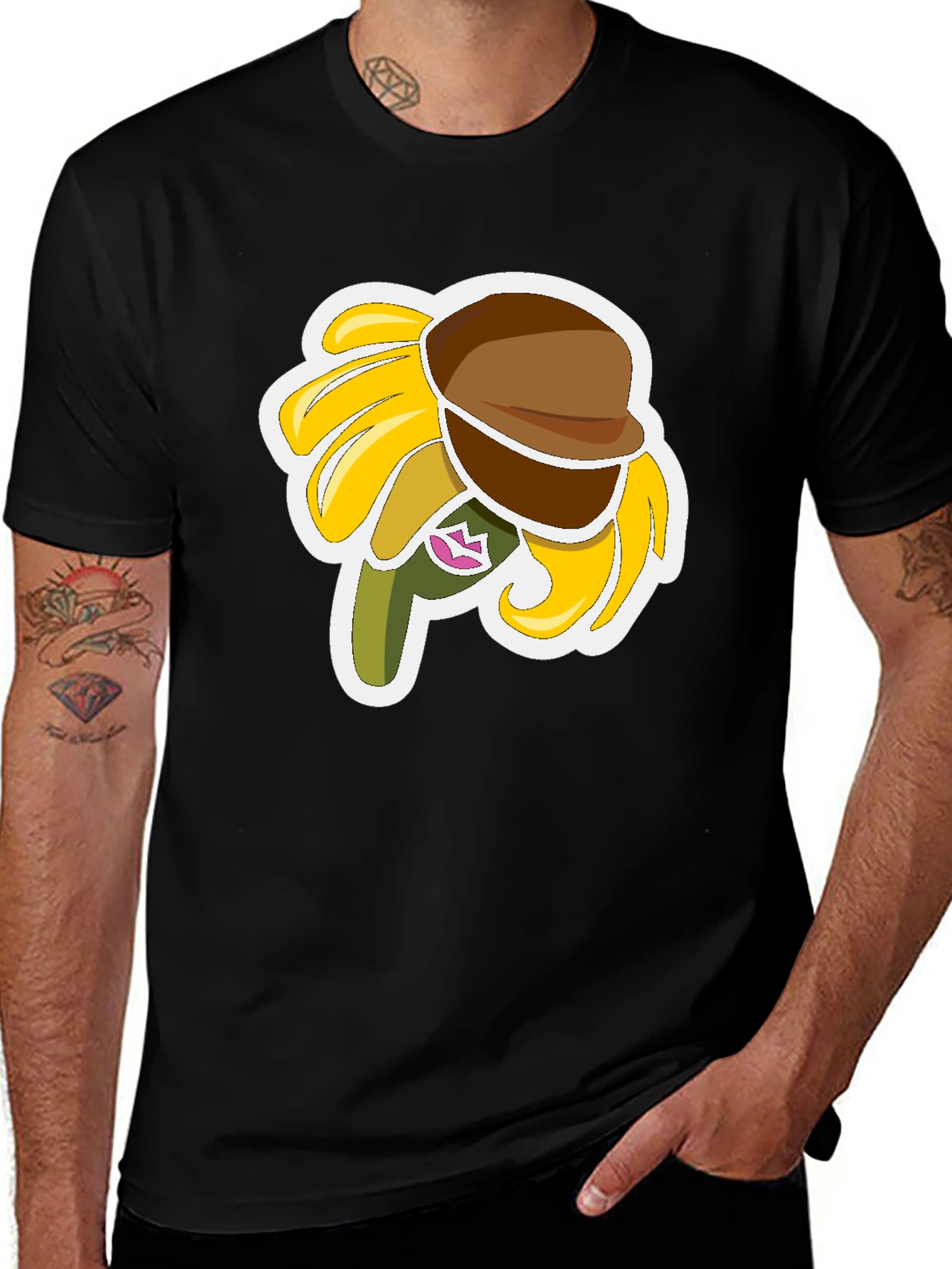 Sunflower Character Graphic Black T-Shirt