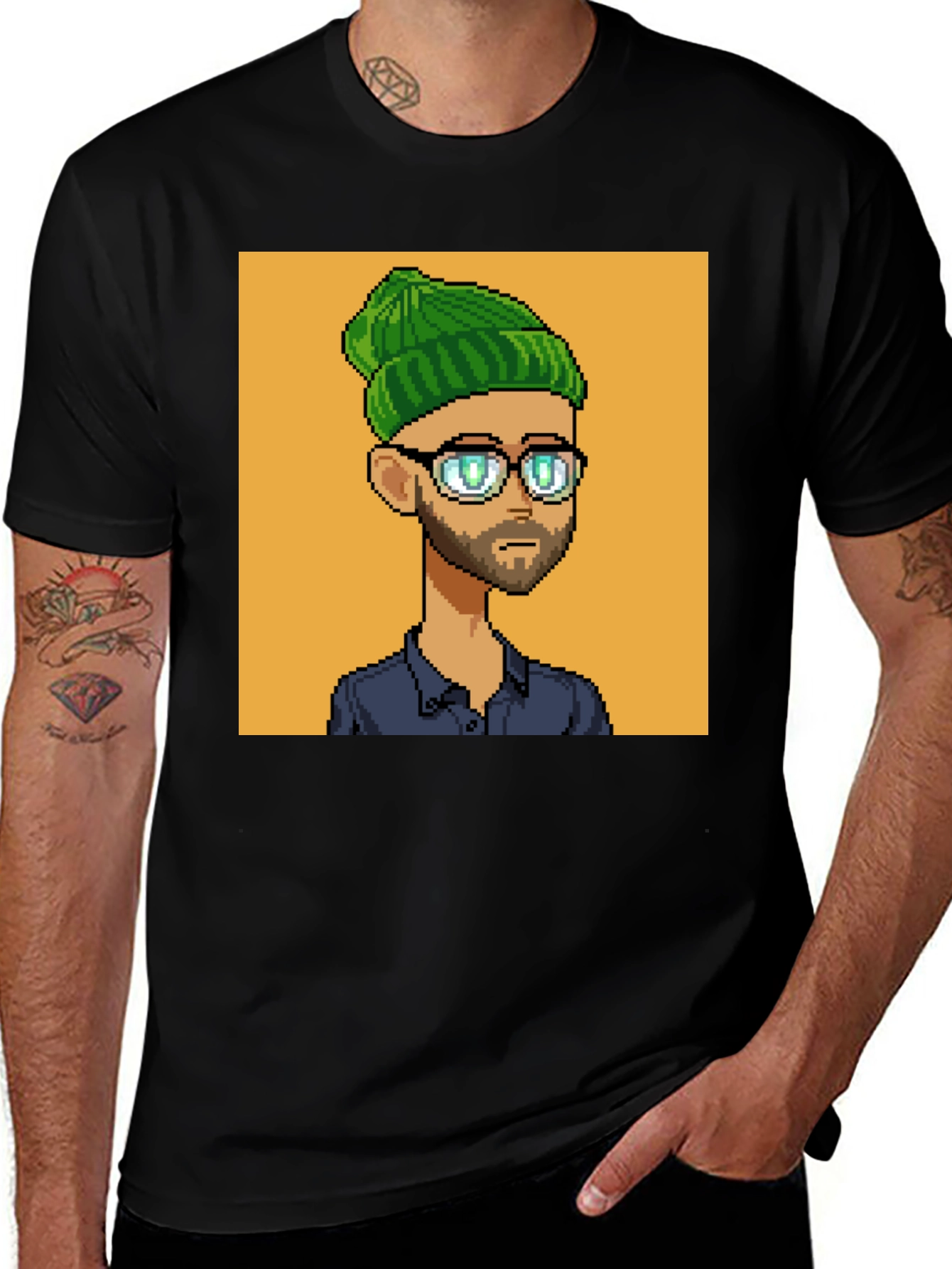 Black Pixel Art Portrait Black T-Shirt main image
