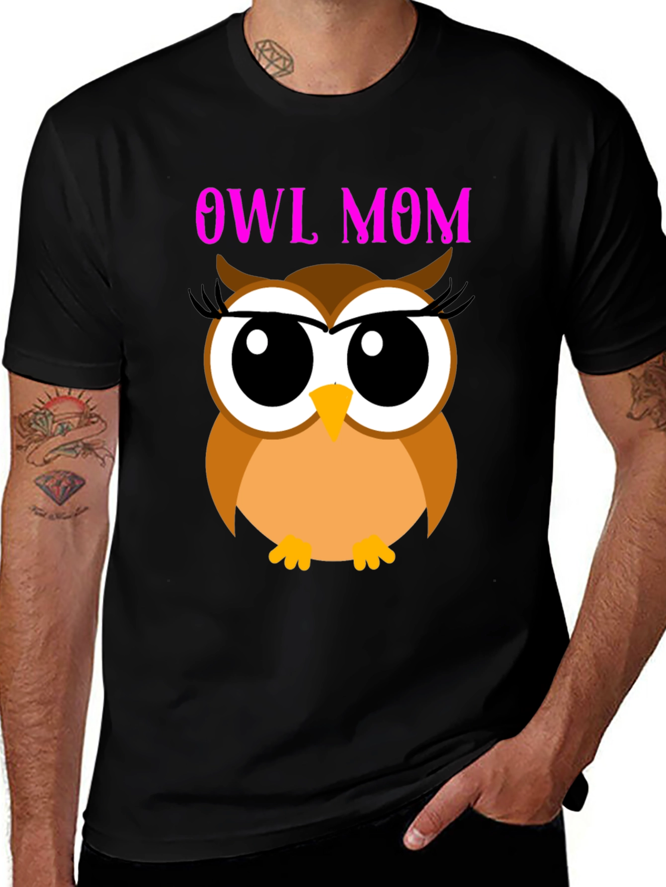 Variant 7 of Owl Mom Graphic Tee - Black T-Shirt
