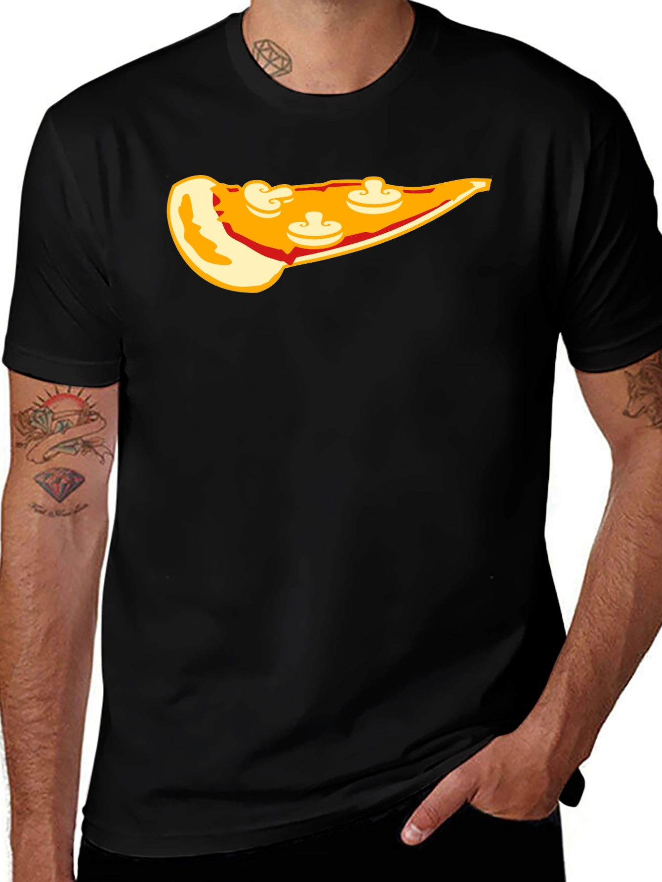 Variant 11 of Pizza Slice T-Shirt - Black Cotton Graphic Tee