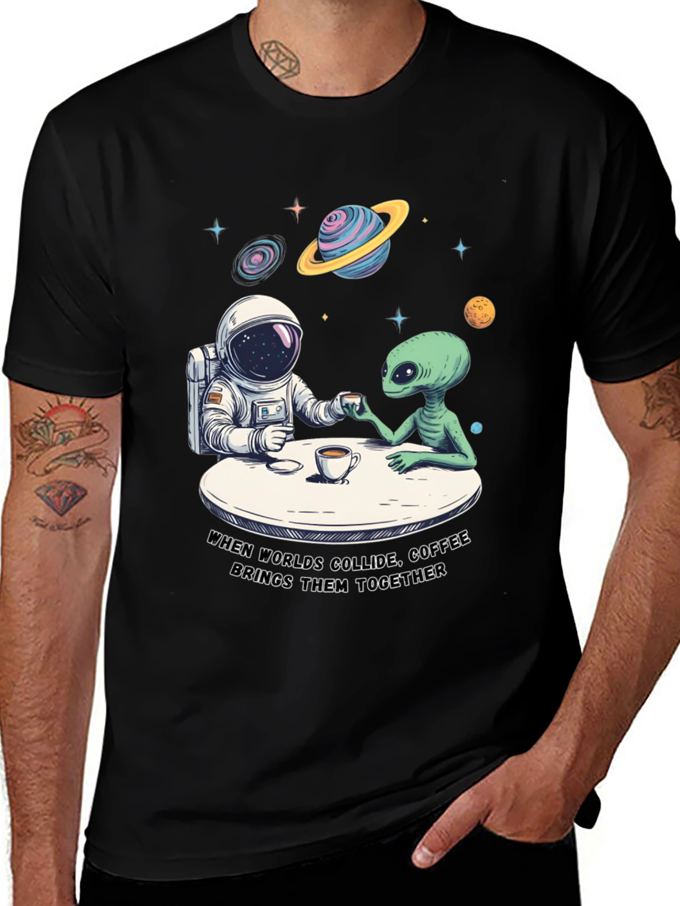 Variant 19 of Worlds Collide Coffee T-Shirt