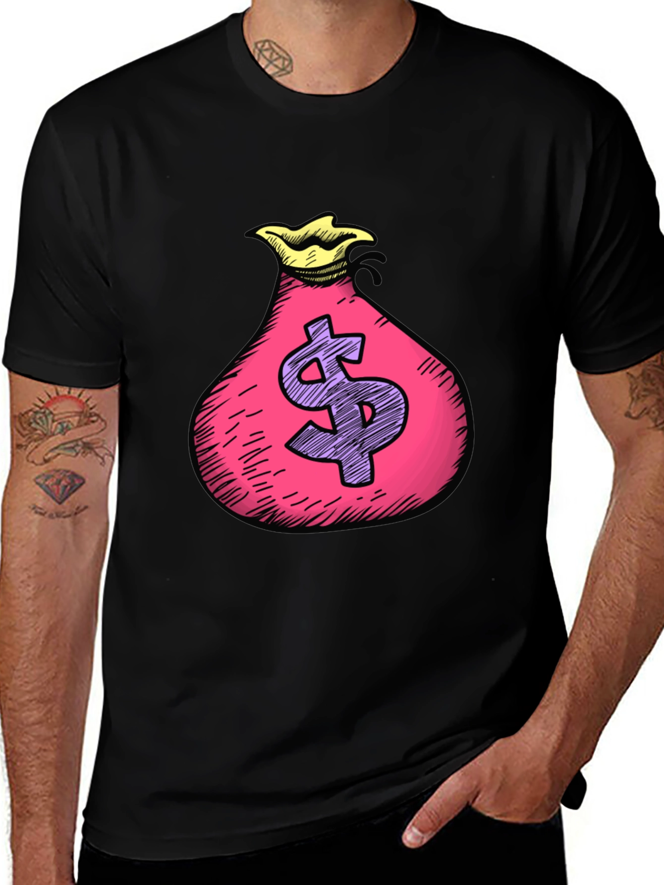 Variant 20 of Money Bag Graphic T-Shirt - Black Cotton Tee
