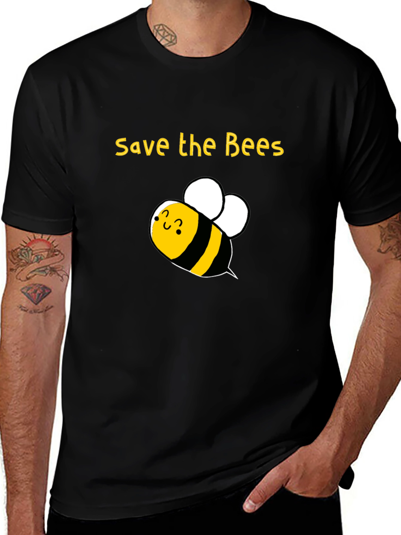 Variant 15 of Save the Bees Graphic Tee - Black Cotton T-Shirt