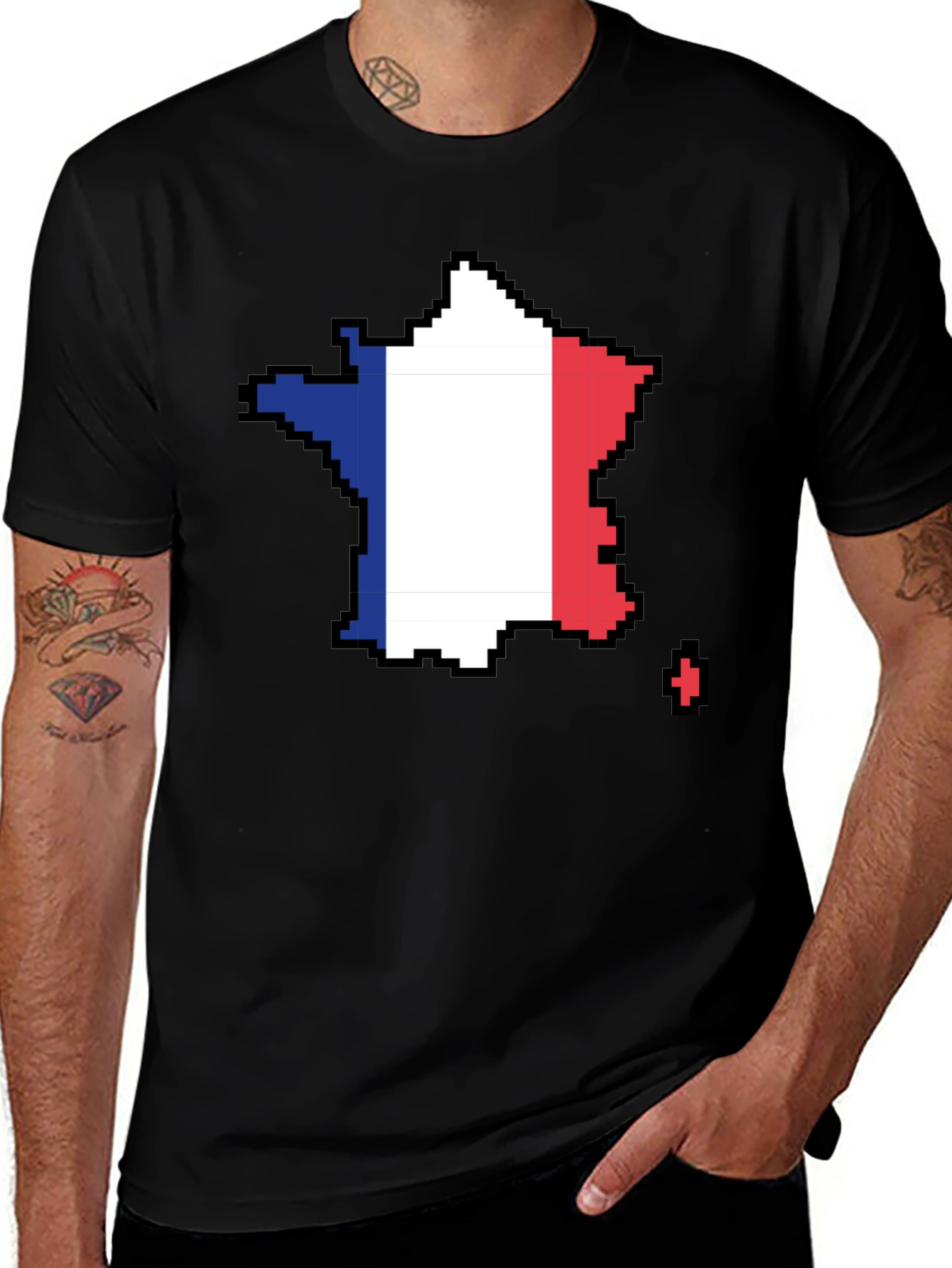 Pixel France Flag Graphic Tee - Black T-Shirt