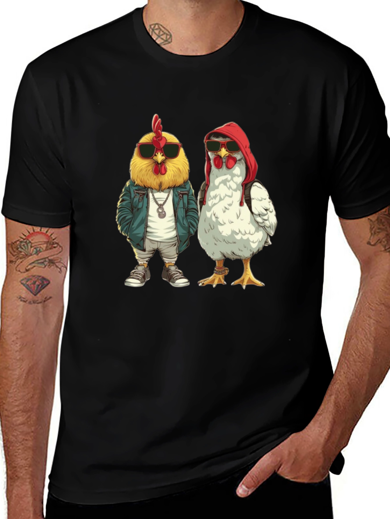 Variant 23 of Cool Chicken Graphic Tee - Quirky & Fun Black T-Shirt