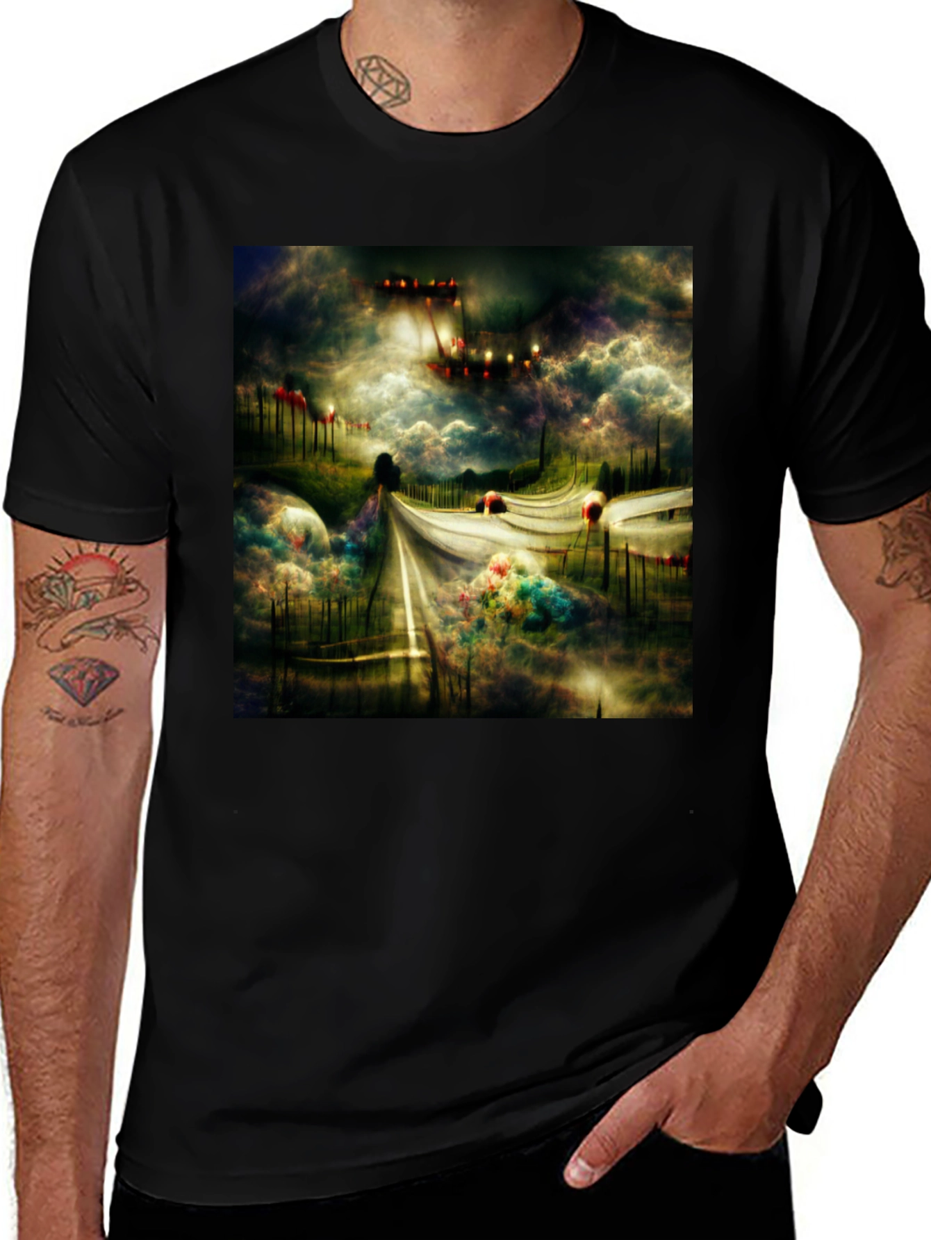 Surreal Road Black Tee - Abstract Art T-Shirt