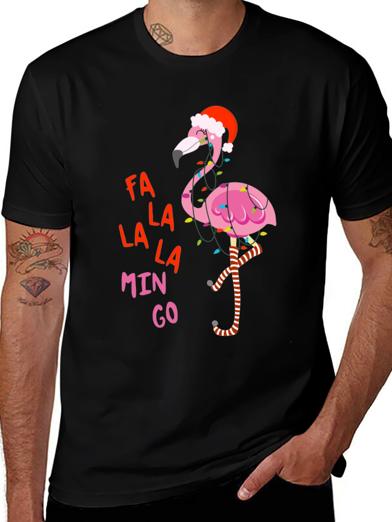 Variant 2 of Fa La La La Mingo T-Shirt - Festive Flamingo Holiday Tee