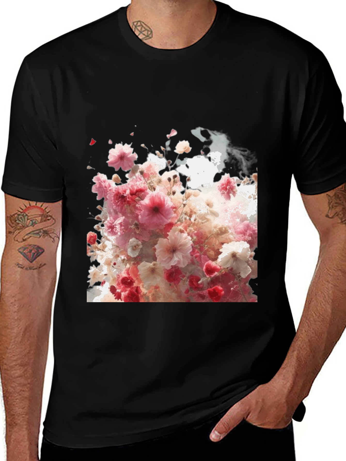 Variant 20 of Floral Print Black T-Shirt