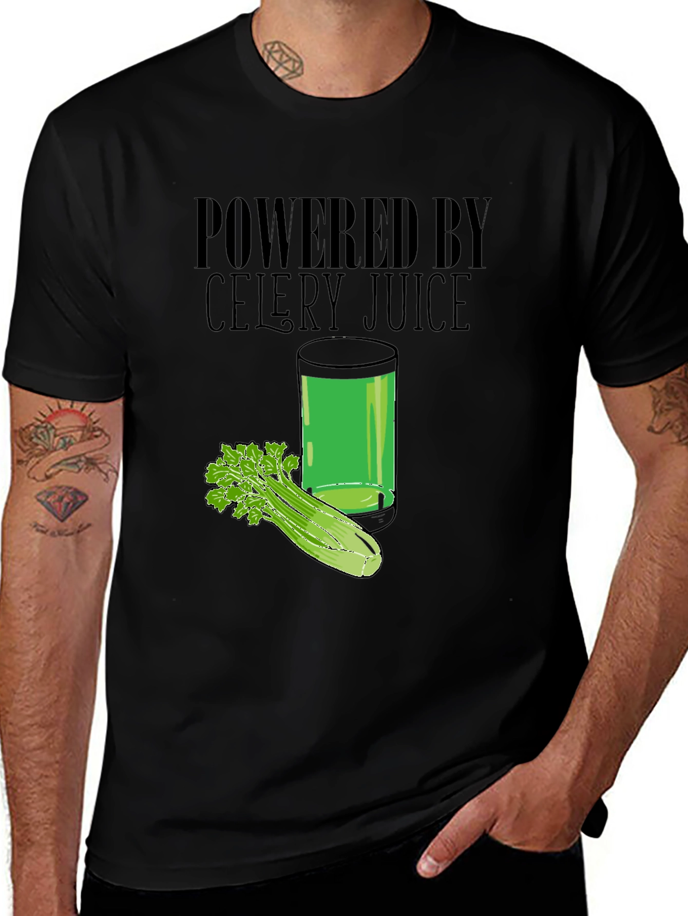 Variant 22 of Powered by Celery Juice T-Shirt - Black Graphic Tee
