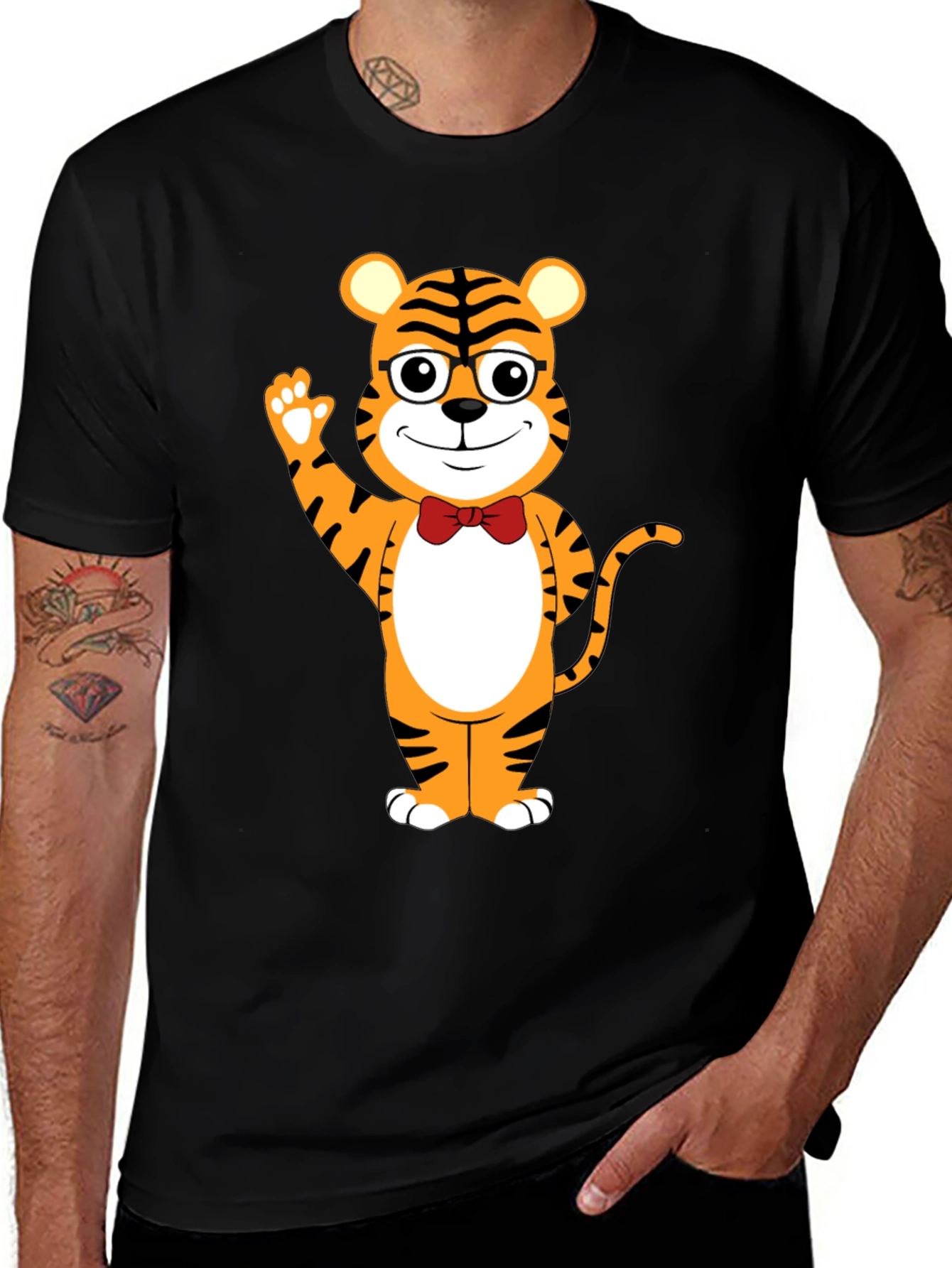 Variant 23 of Tiger Cartoon Graphic Black T-Shirt