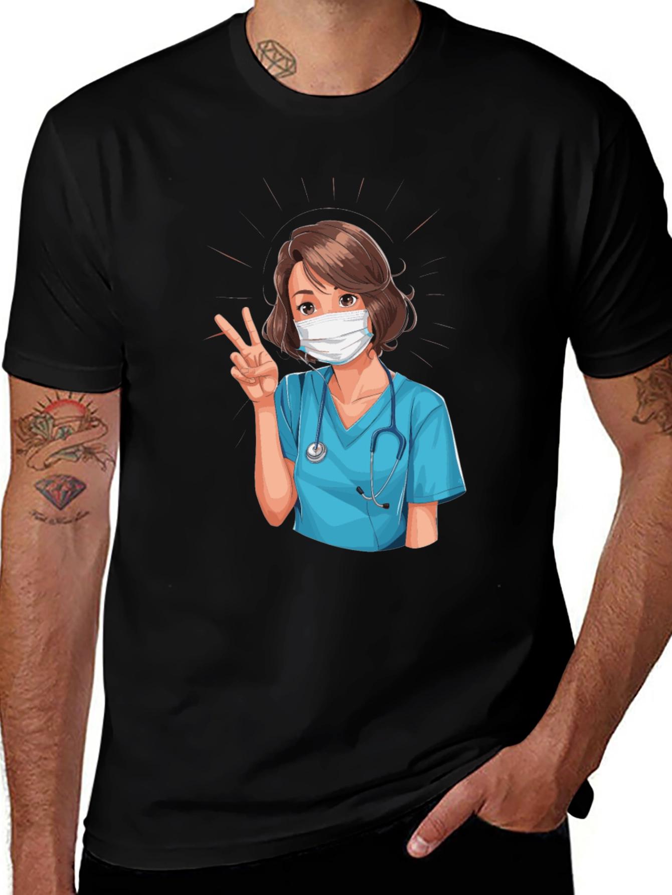 Cartoon Nurse Graphic T-Shirt - Medical Hero Design