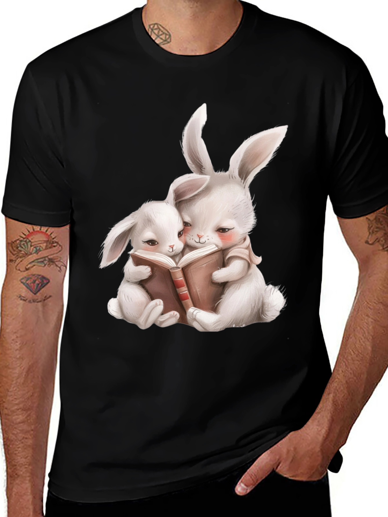 Variant 15 of Cute Bunny Reading Book Graphic Tee