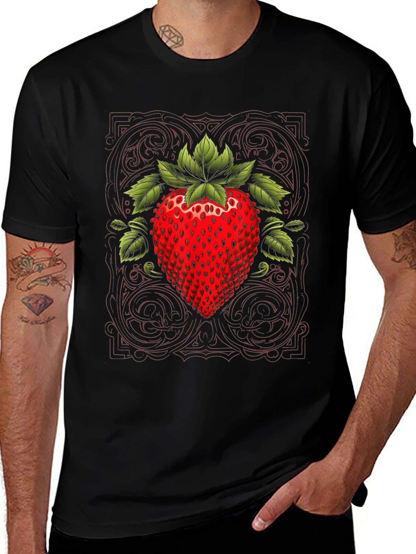 Variant 14 of Strawberry Graphic Print Black Tee