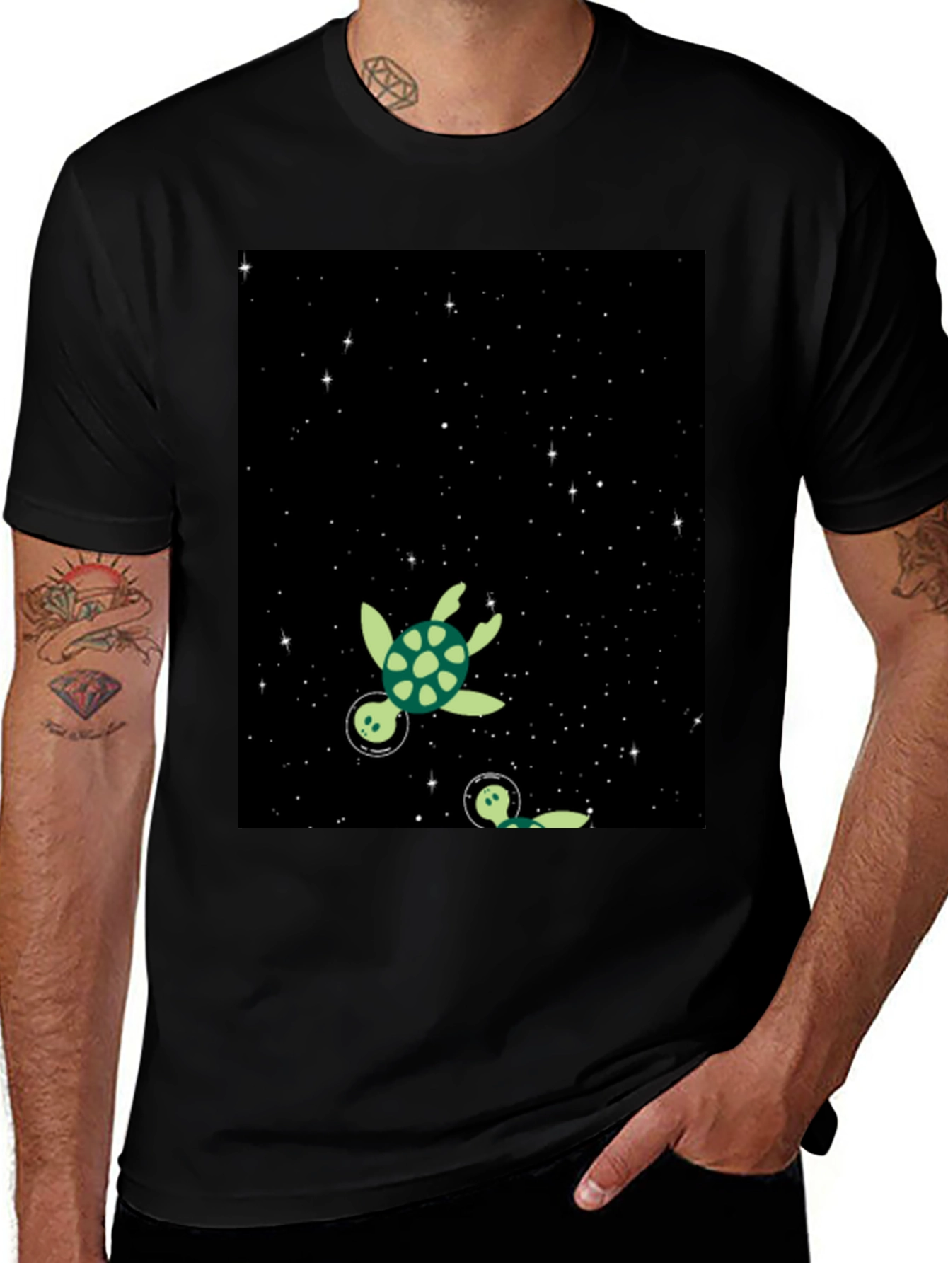 Variant 6 of Space Turtles Black T-Shirt