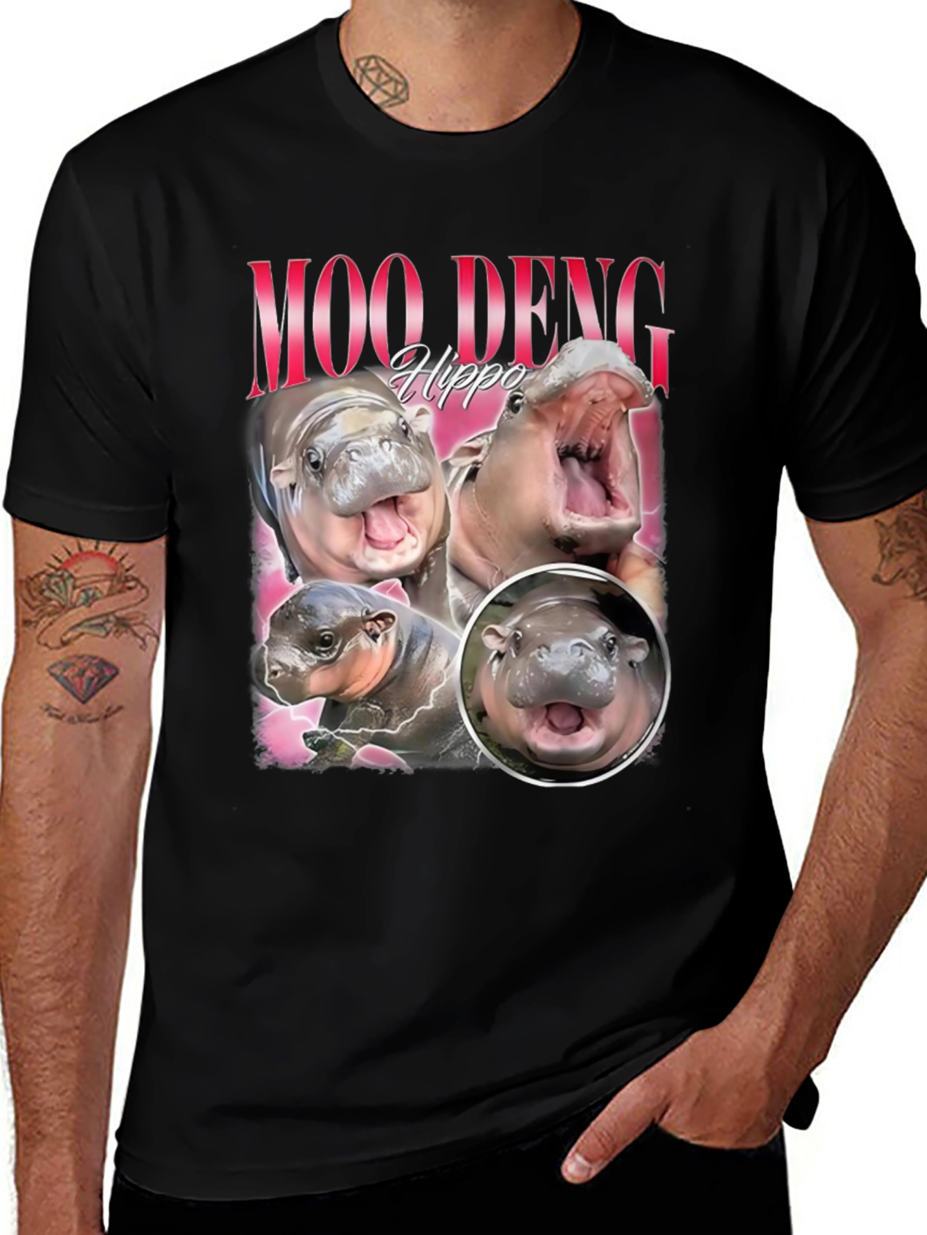 Variant 5 of Moo Deng Hippo T-Shirt - Black Graphic Tee