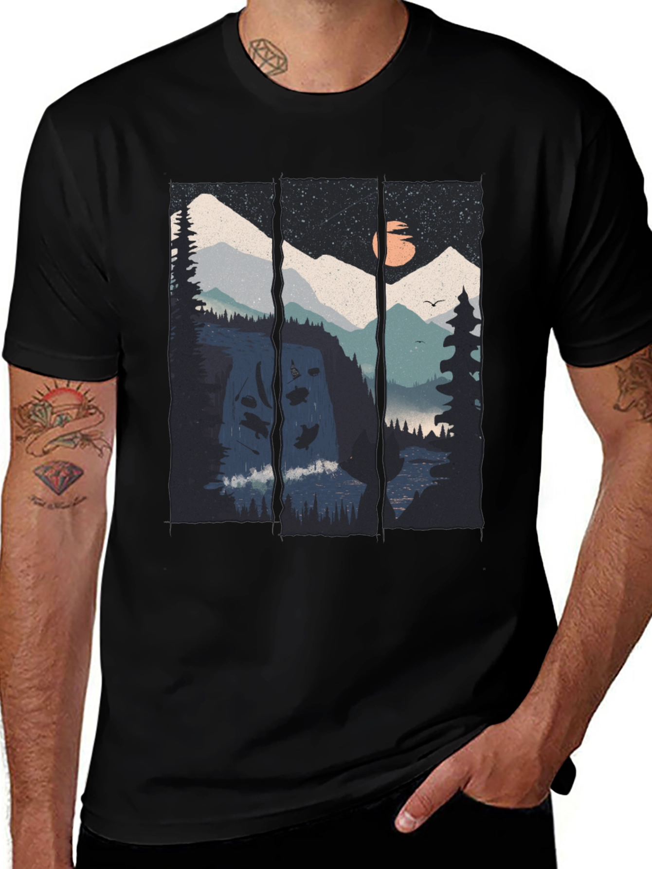 Variant 7 of Mountain Vista Graphic Tee - Black Cotton Blend