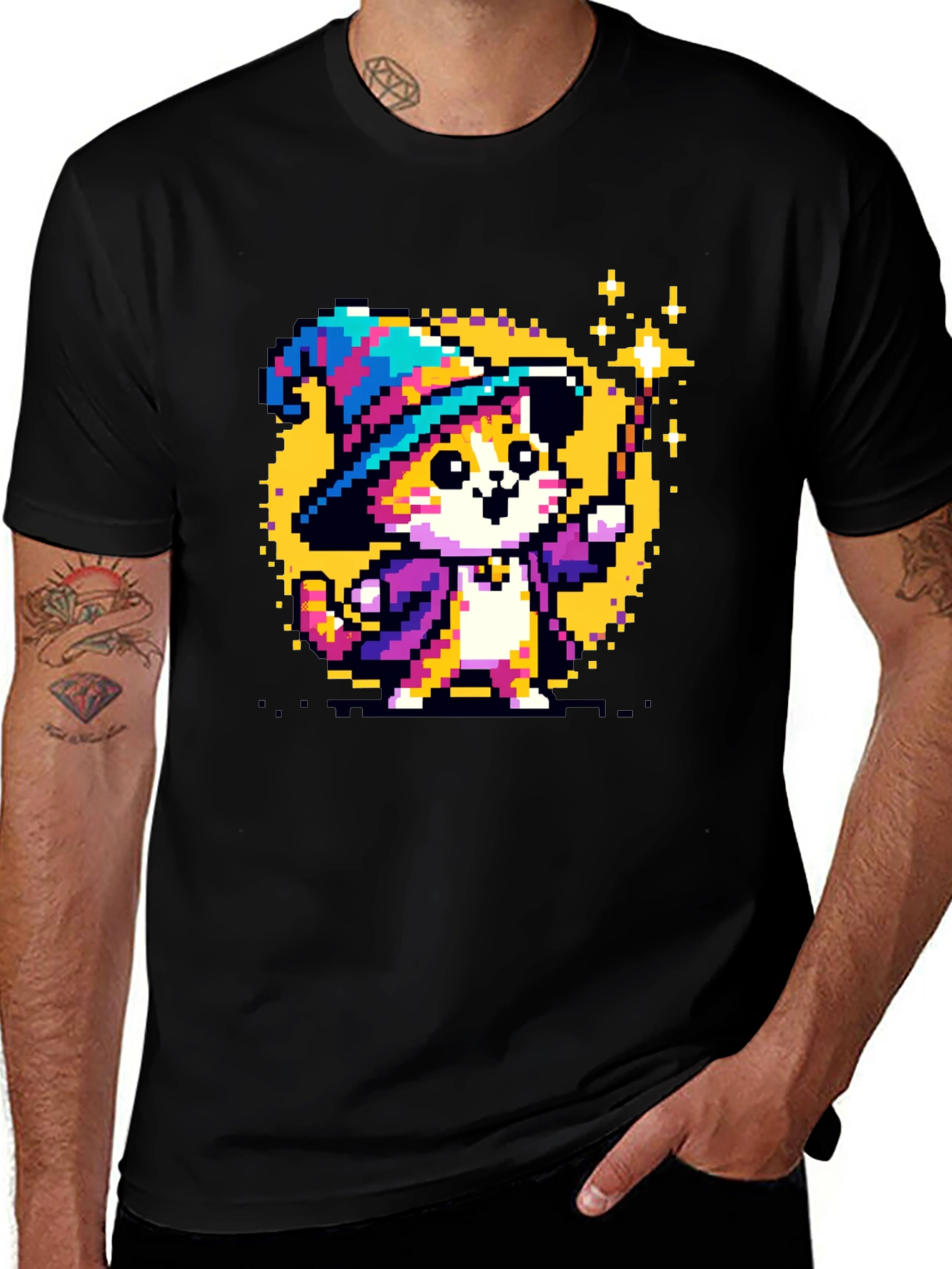 Variant 6 of Wizard Cat Pixel Art T-Shirt