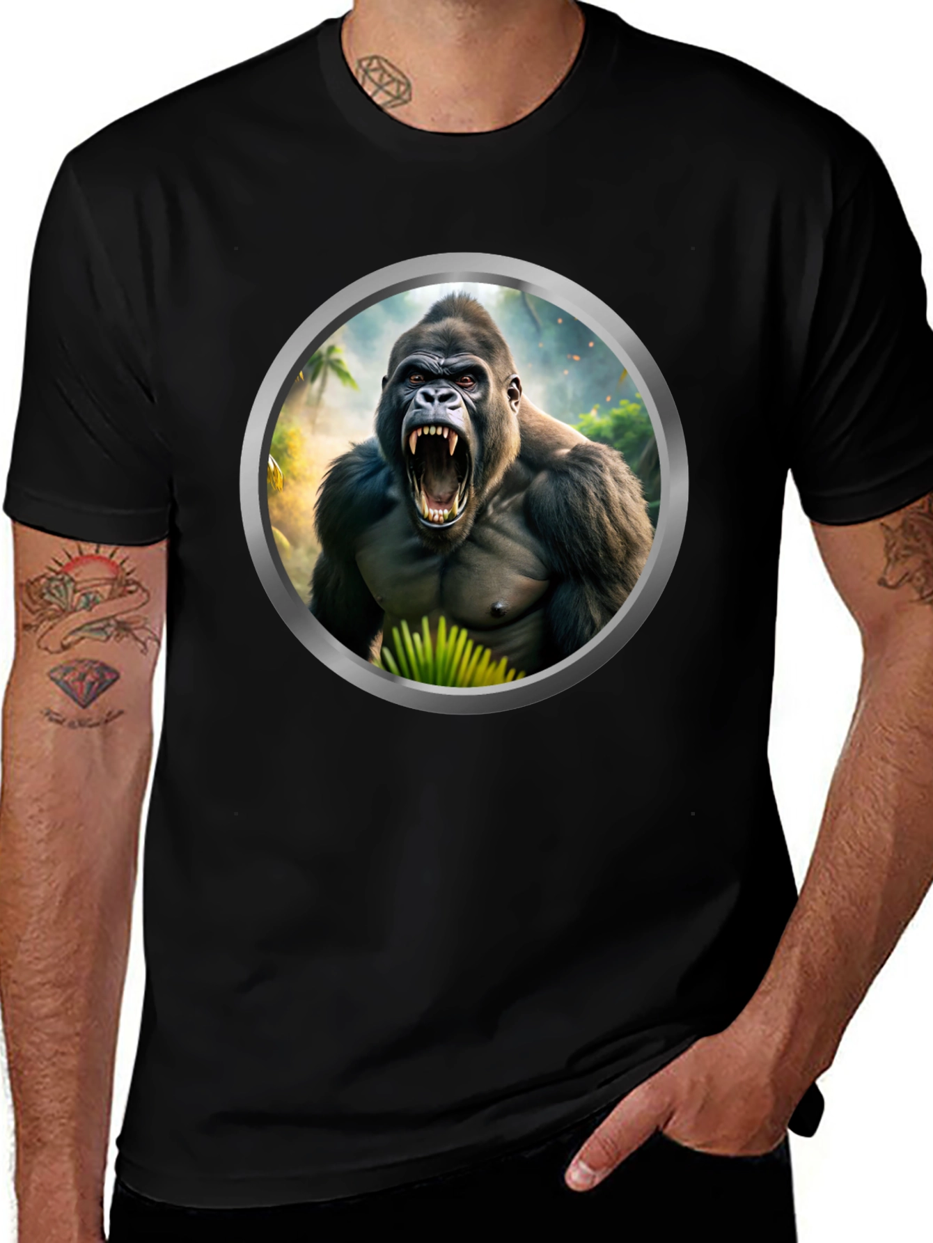 Variant 27 of Roaring Gorilla Graphic Tee - Fierce Animal Print Shirt