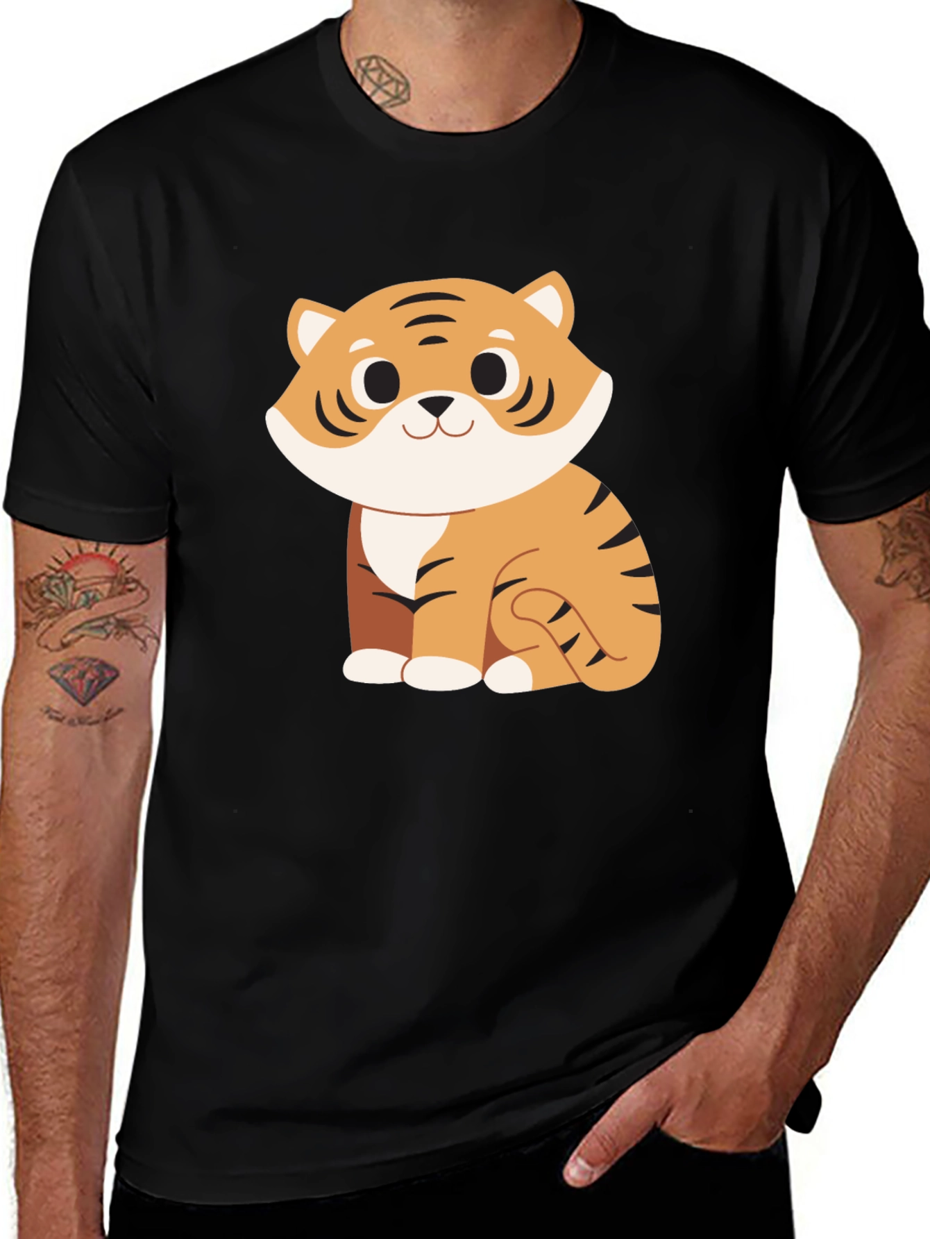 Variant 8 of Cute Cartoon Tiger Graphic Black T-Shirt