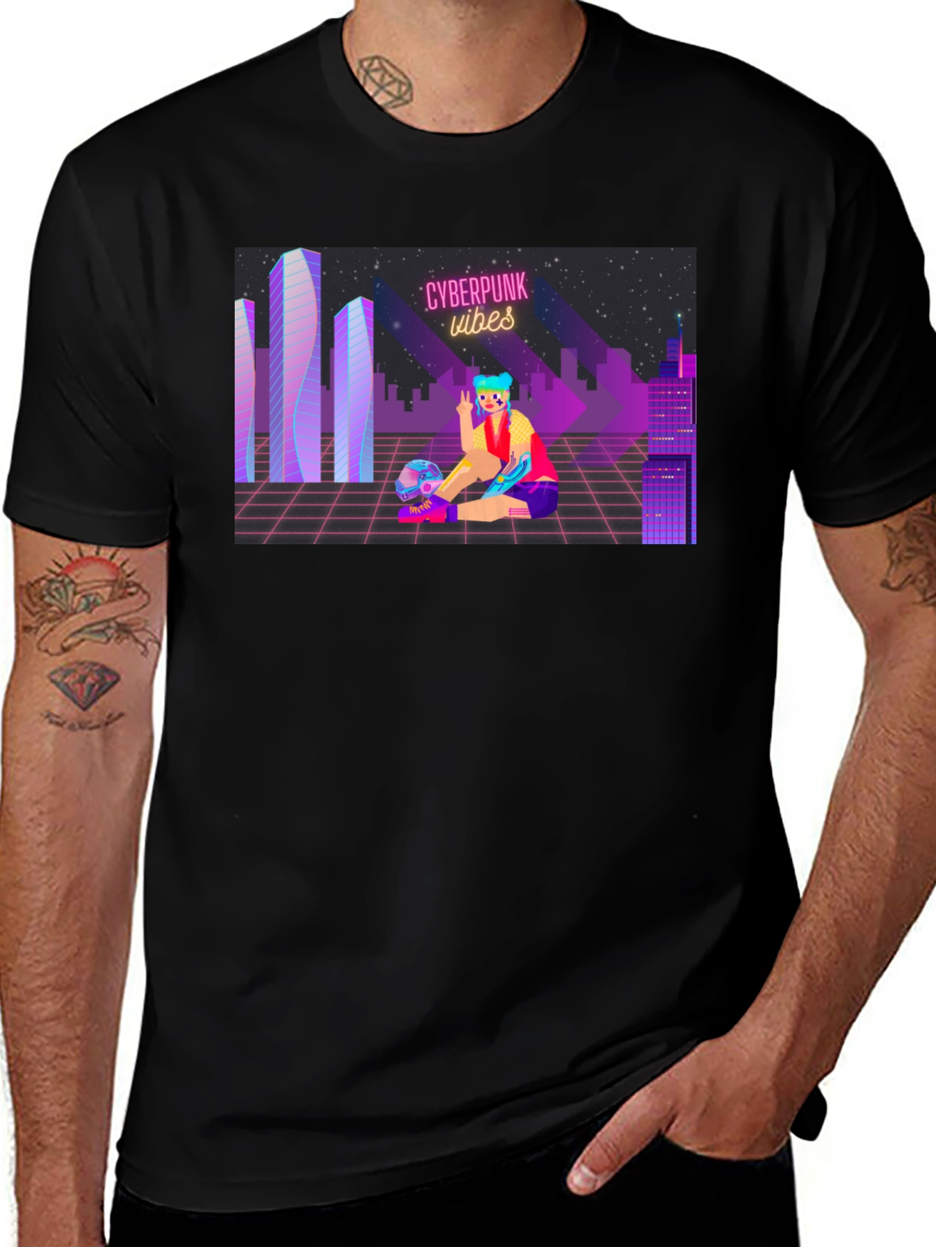 Variant 8 of Cyberpunk Vibes Graphic T-Shirt - Cool Futuristic Design