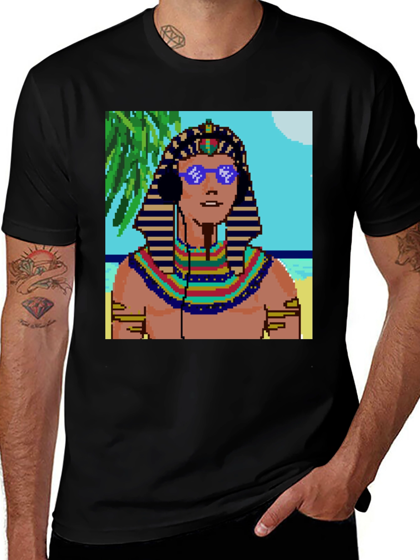Variant 7 of Retro Pharaoh Graphic Tee - Cool Pixelated Design